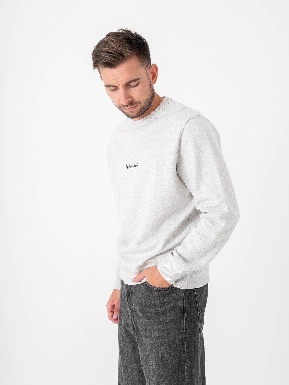 Jack and Jones Norrebro EMB Sweat Crew Neck White Melange