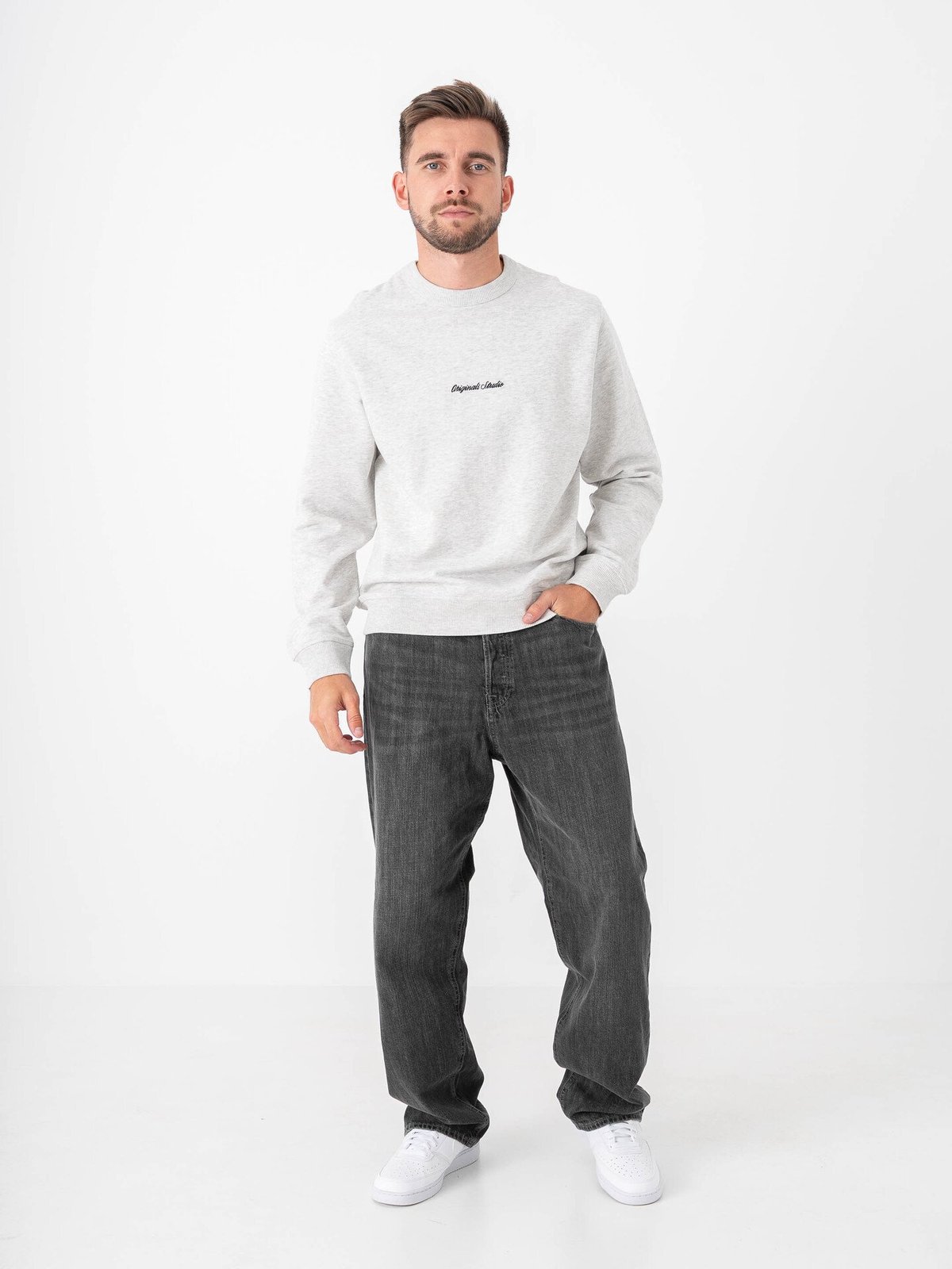 Jack and Jones Norrebro EMB Sweat Crew Neck White Melange