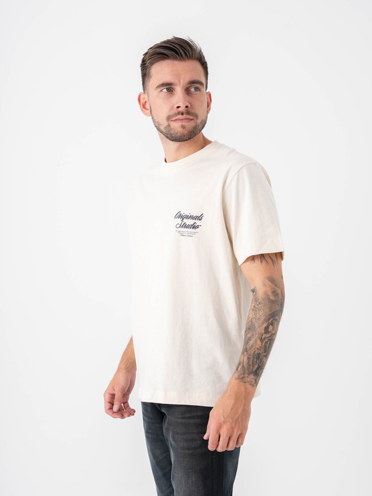 Jack and Jones Norrebro Typo Tee Short Sleeve Crew Neck Antique White