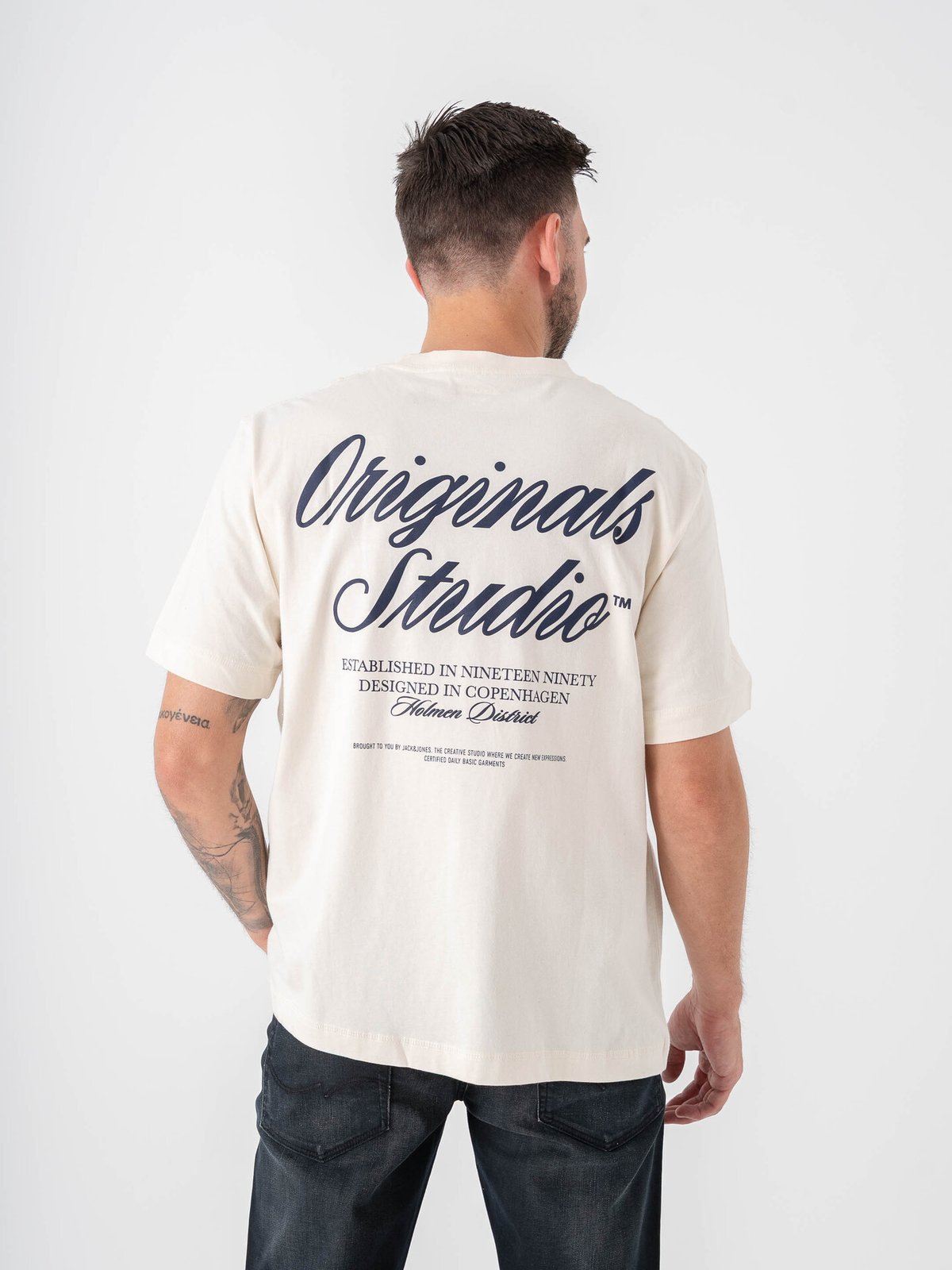 Jack and Jones Norrebro Typo Tee Short Sleeve Crew Neck Antique White