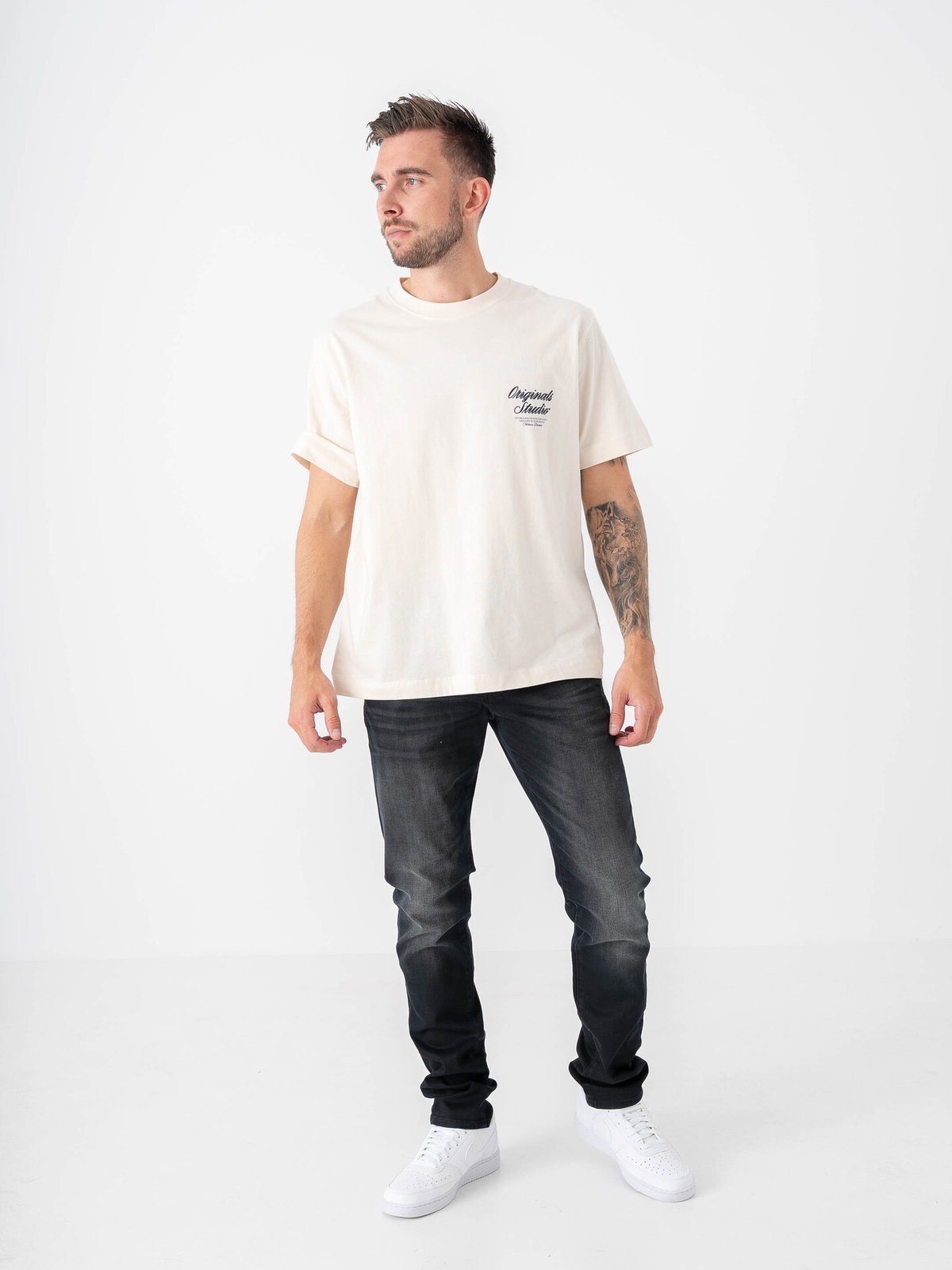 Jack and Jones Norrebro Typo Tee Short Sleeve Crew Neck Antique White