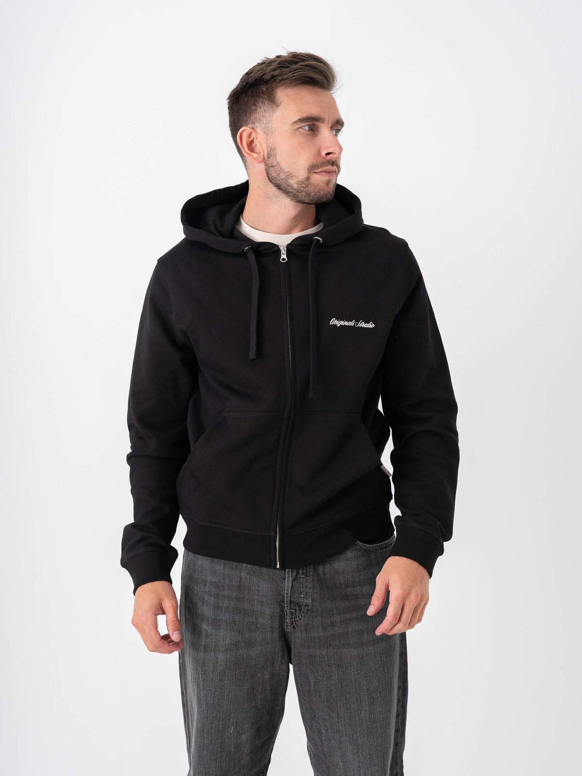 Jack and Jones Norrebro EMB Sweat Zip Hood Black