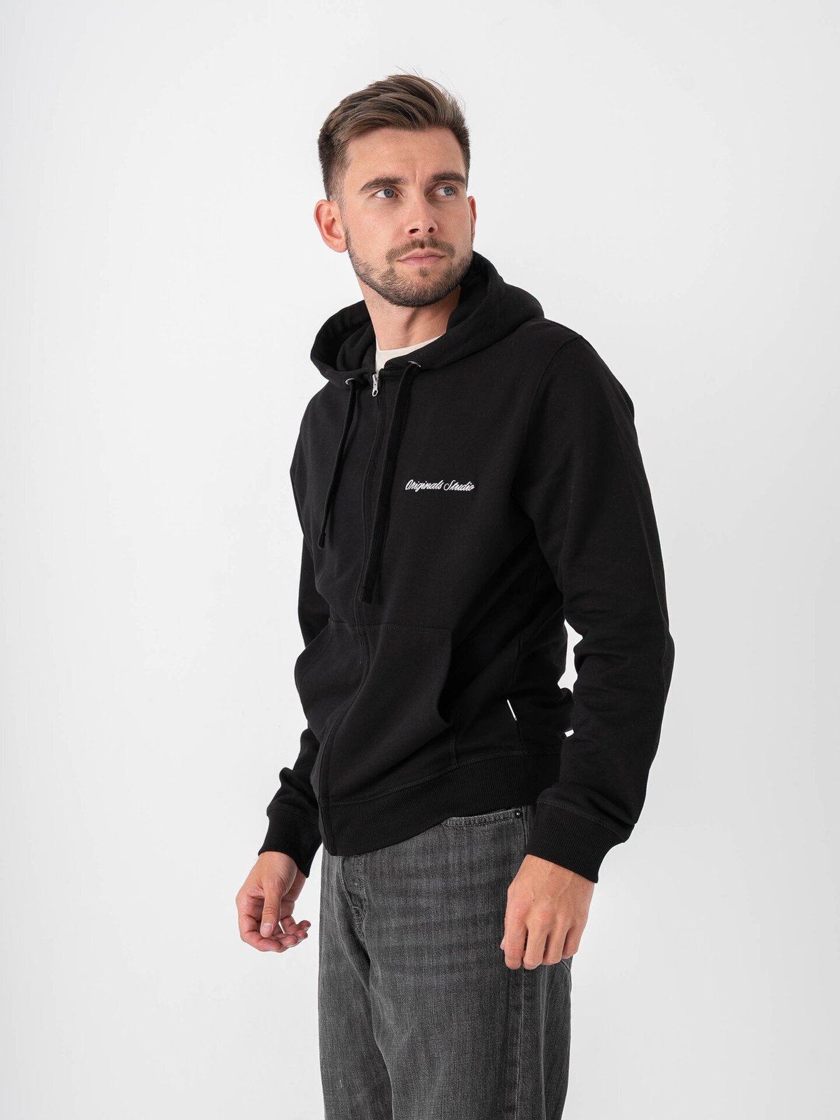 Jack and Jones Norrebro EMB Sweat Zip Hood Black