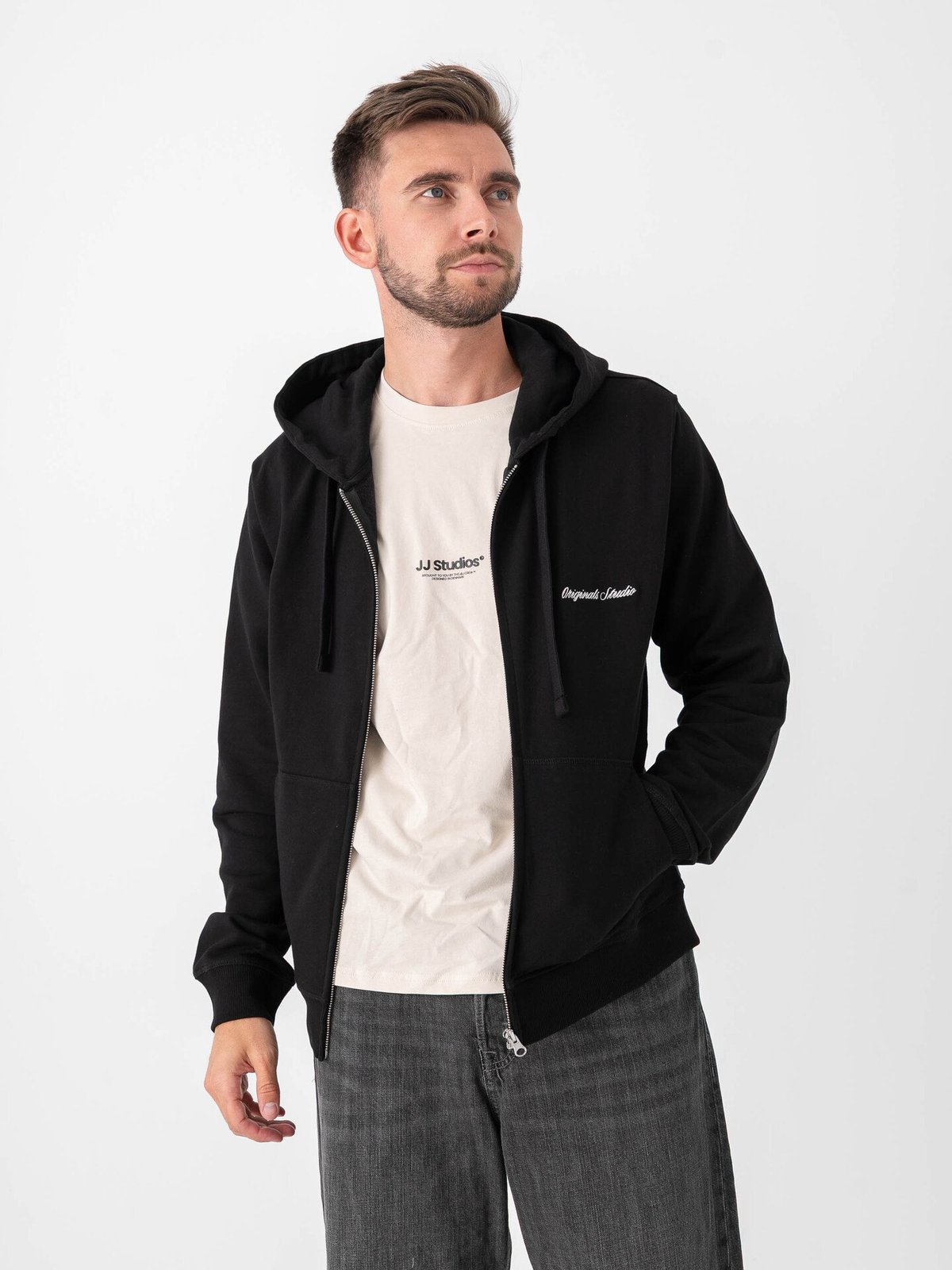 Jack and Jones Norrebro EMB Sweat Zip Hood Black