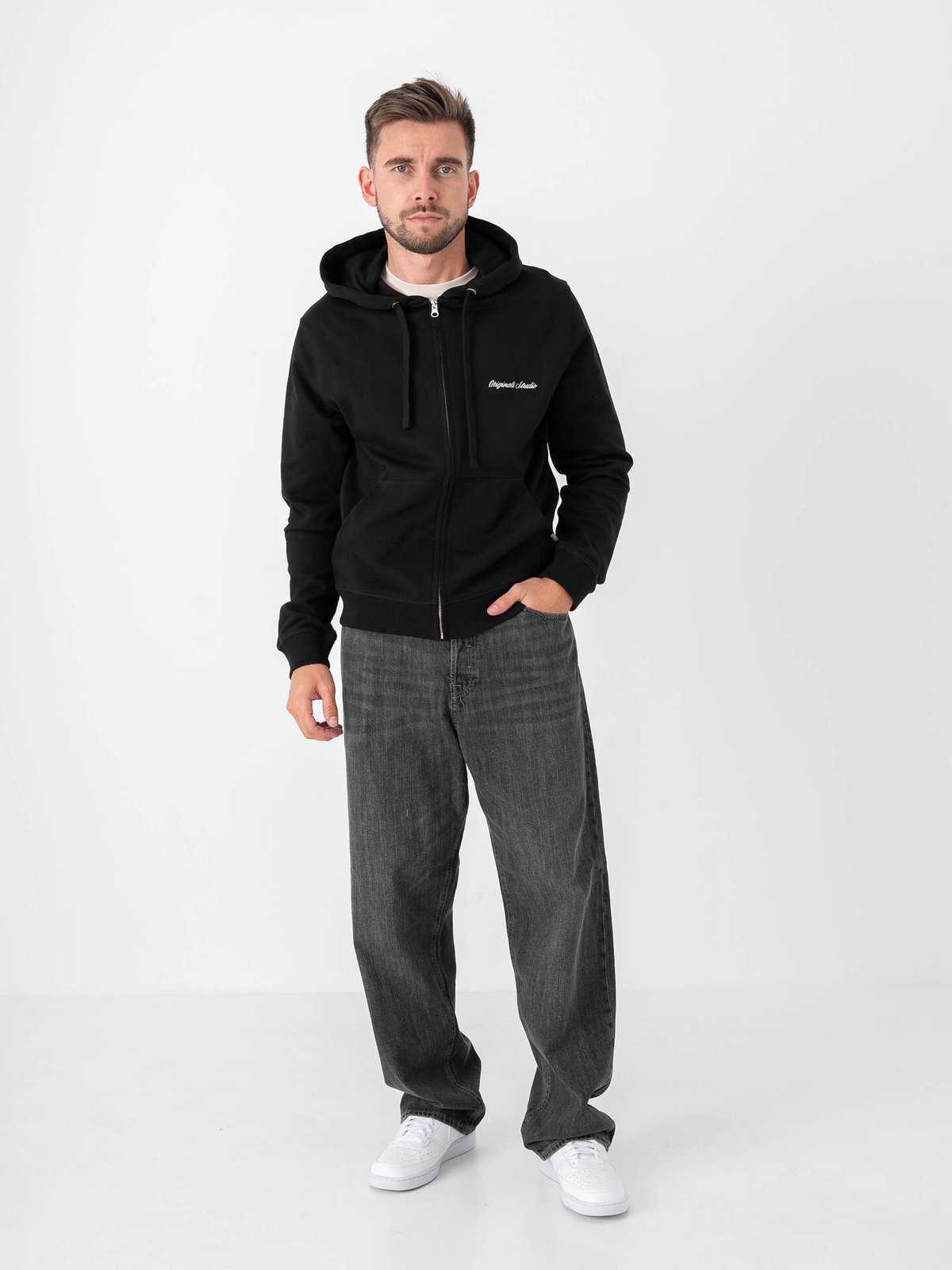 Jack and Jones Norrebro EMB Sweat Zip Hood Black