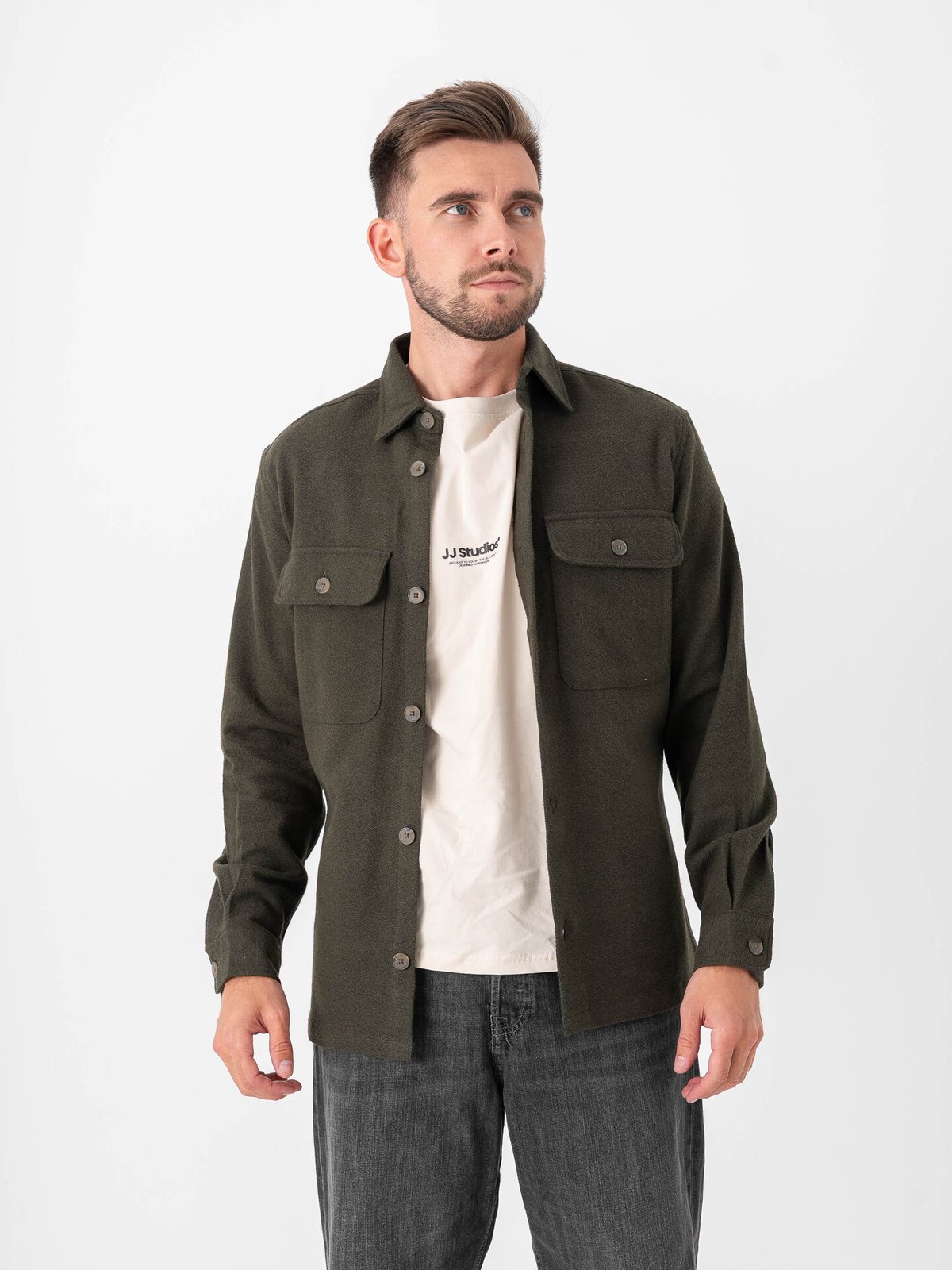 Jack and Jones Rayle Melange Solid Long Sleeve Overshirt Peat