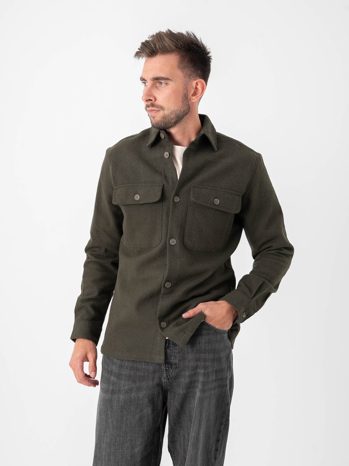 Jack and Jones Rayle Melange Solid Long Sleeve Overshirt Peat