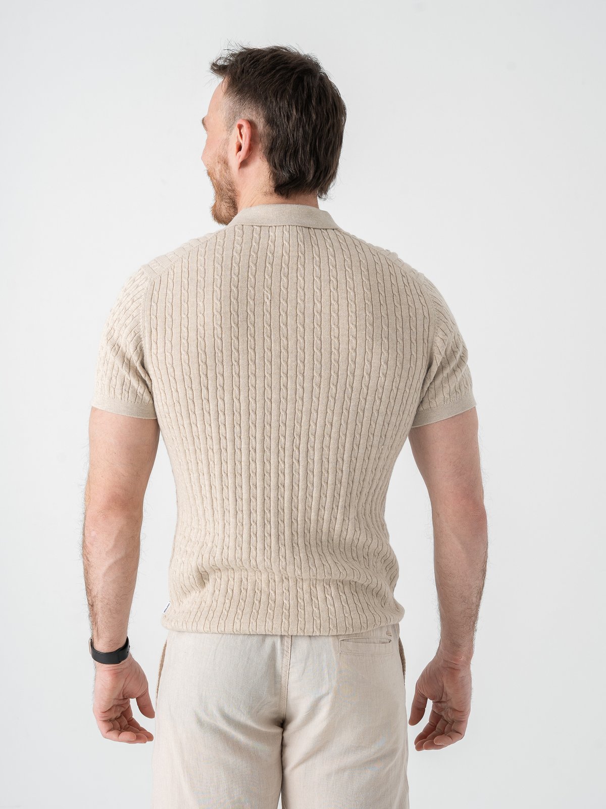 Jack and Jones Emil Knit Cable Polo Short Sleeve Oatmeal Melange