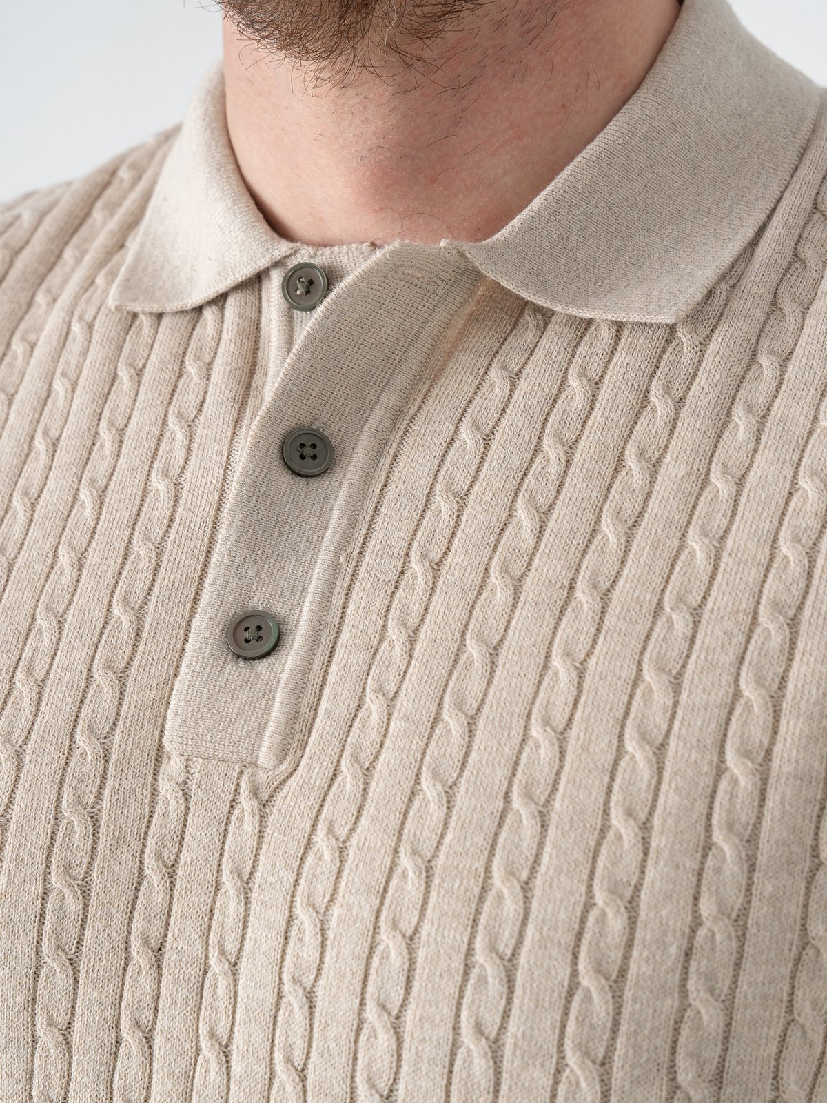 Jack and Jones Emil Knit Cable Polo Short Sleeve Oatmeal Melange