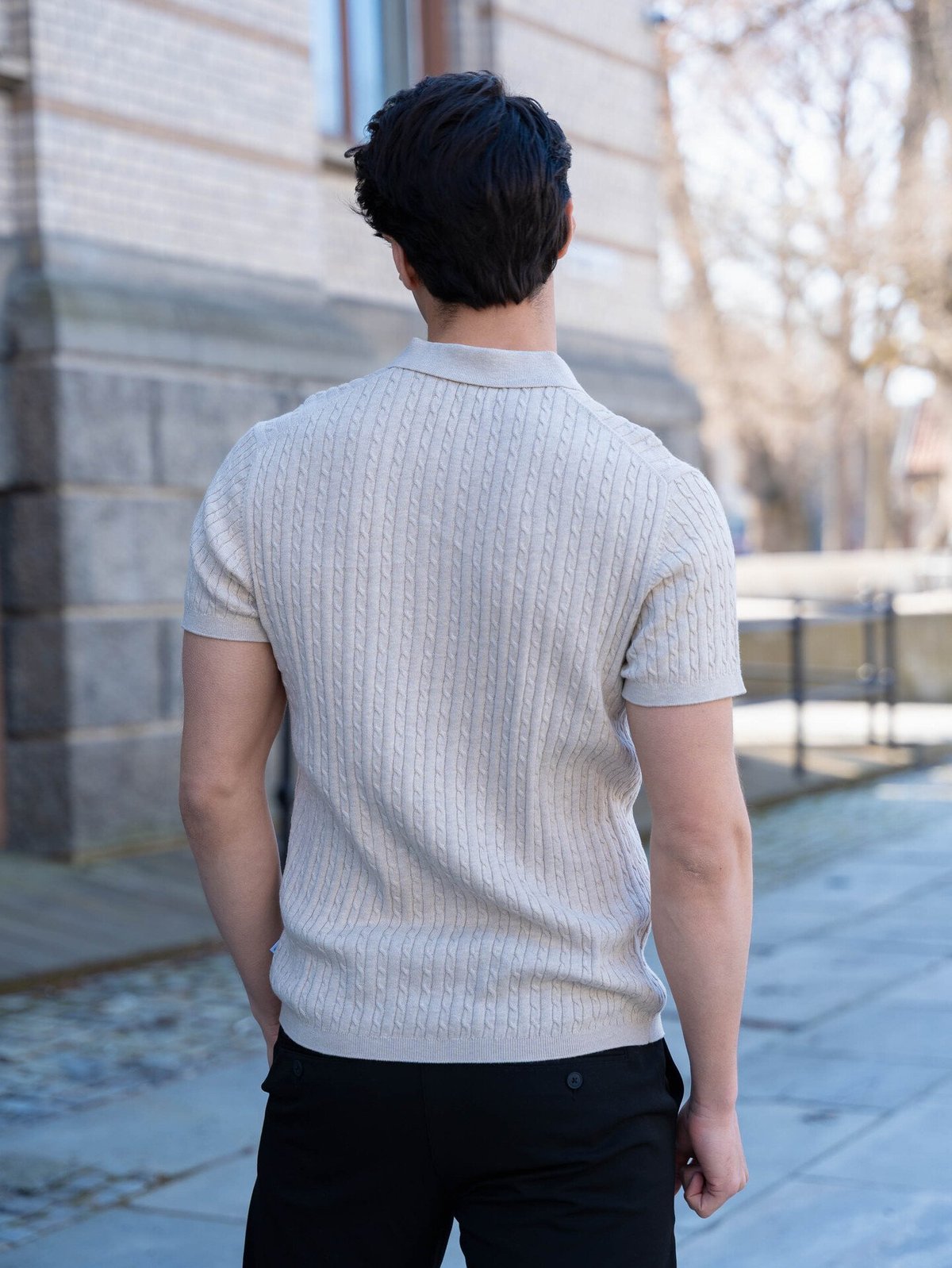 Jack and Jones Emil Knit Cable Polo Short Sleeve Oatmeal Melange