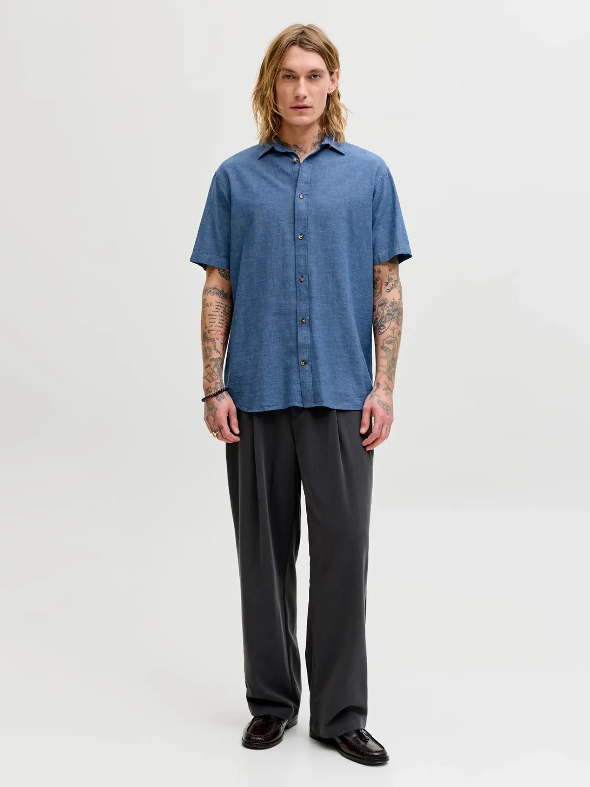 Jack and Jones Summer Linen Blend Shirt Short Sleeve Navy Blazer