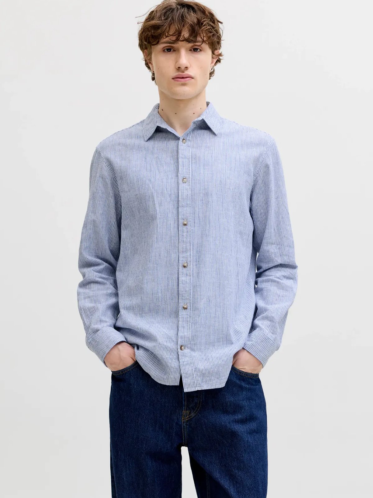 Jack and Jones Summer Linen Blend Shirt Long Sleeve Infinity Stripes