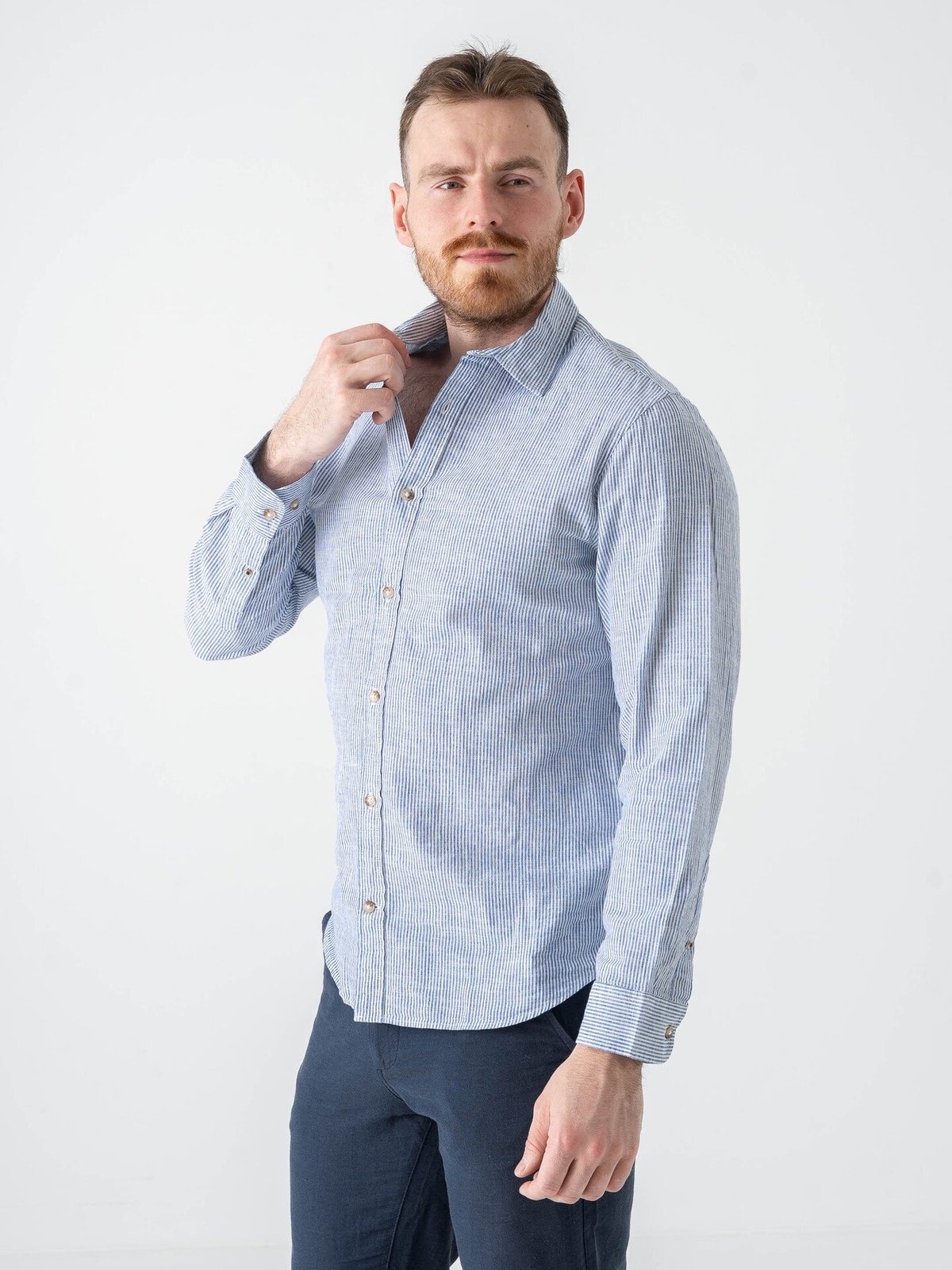 Jack and Jones Summer Linen Blend Shirt Long Sleeve Infinity Stripes