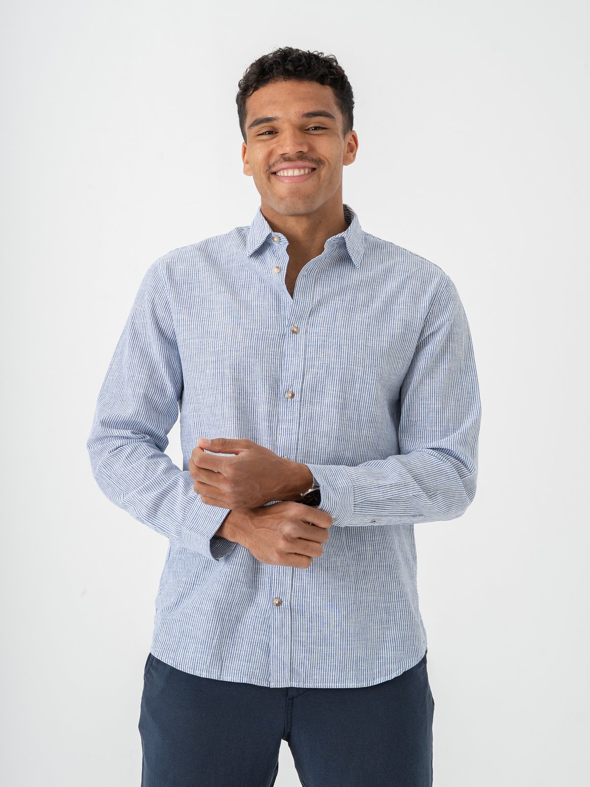 Jack and Jones Summer Linen Blend Shirt Long Sleeve Infinity Stripes