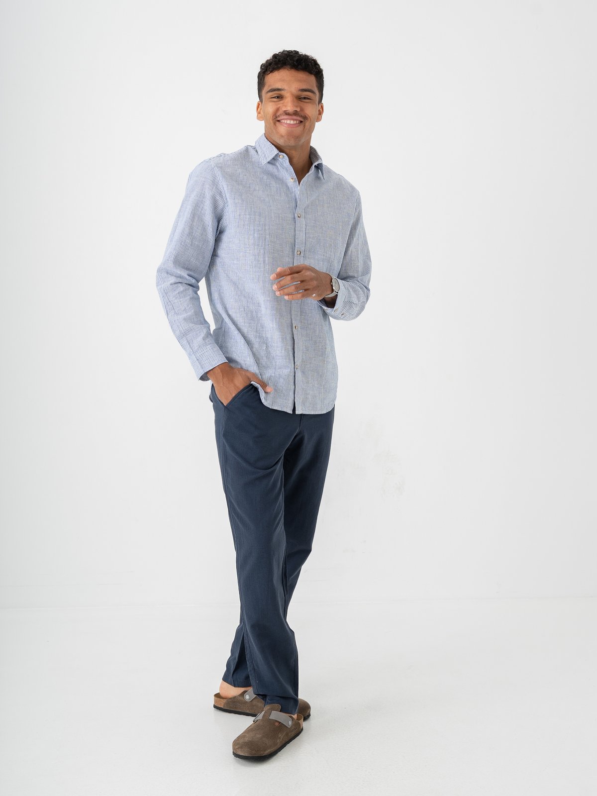 Jack and Jones Summer Linen Blend Shirt Long Sleeve Infinity Stripes