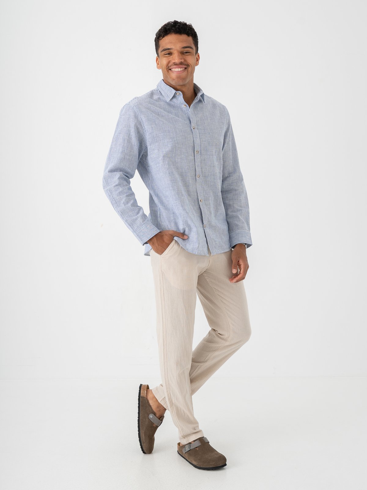 Jack and Jones Summer Linen Blend Shirt Long Sleeve Infinity Stripes