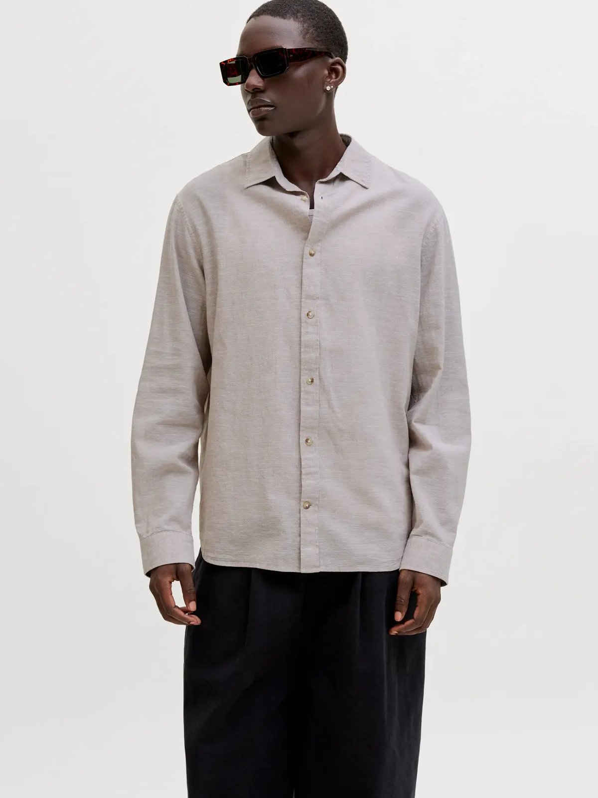 Jack and Jones Summer Linen Blend Shirt Long Sleeve String