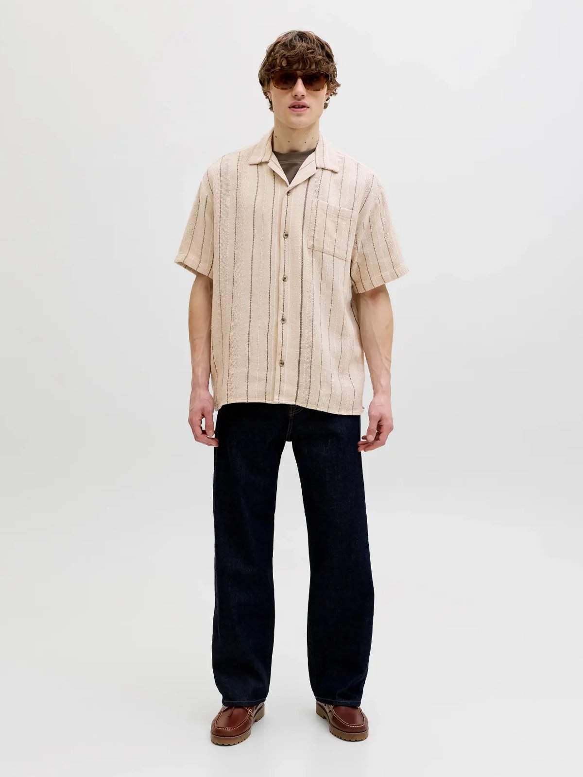 Jack and Jones Bradley Striped Resort Shirt Short Sleeve Moonbeam