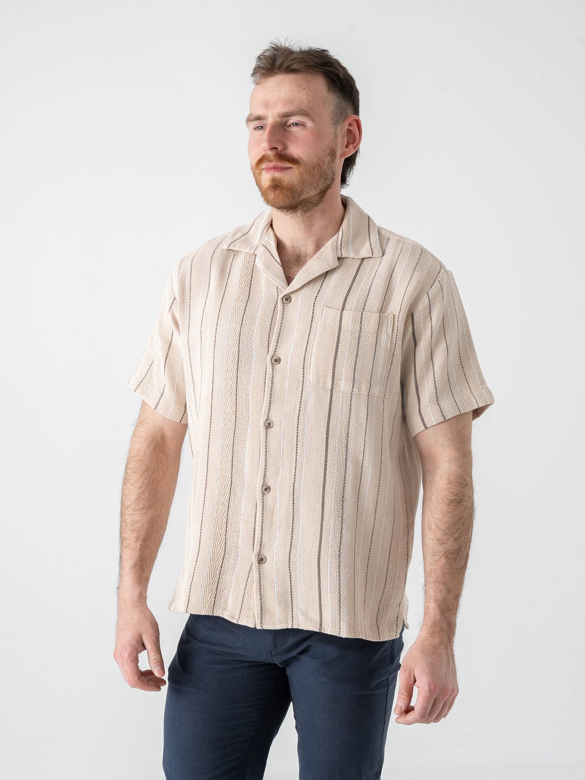 Jack and Jones Bradley Striped Resort Shirt Short Sleeve Moonbeam