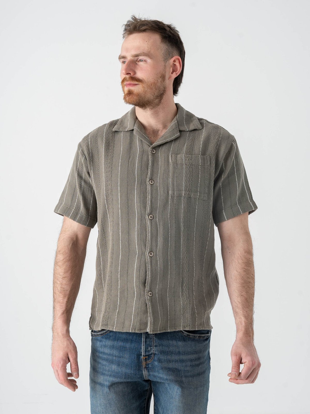 Jack and Jones Bradley Striped Resort Shirt Short Sleeve Vetiver