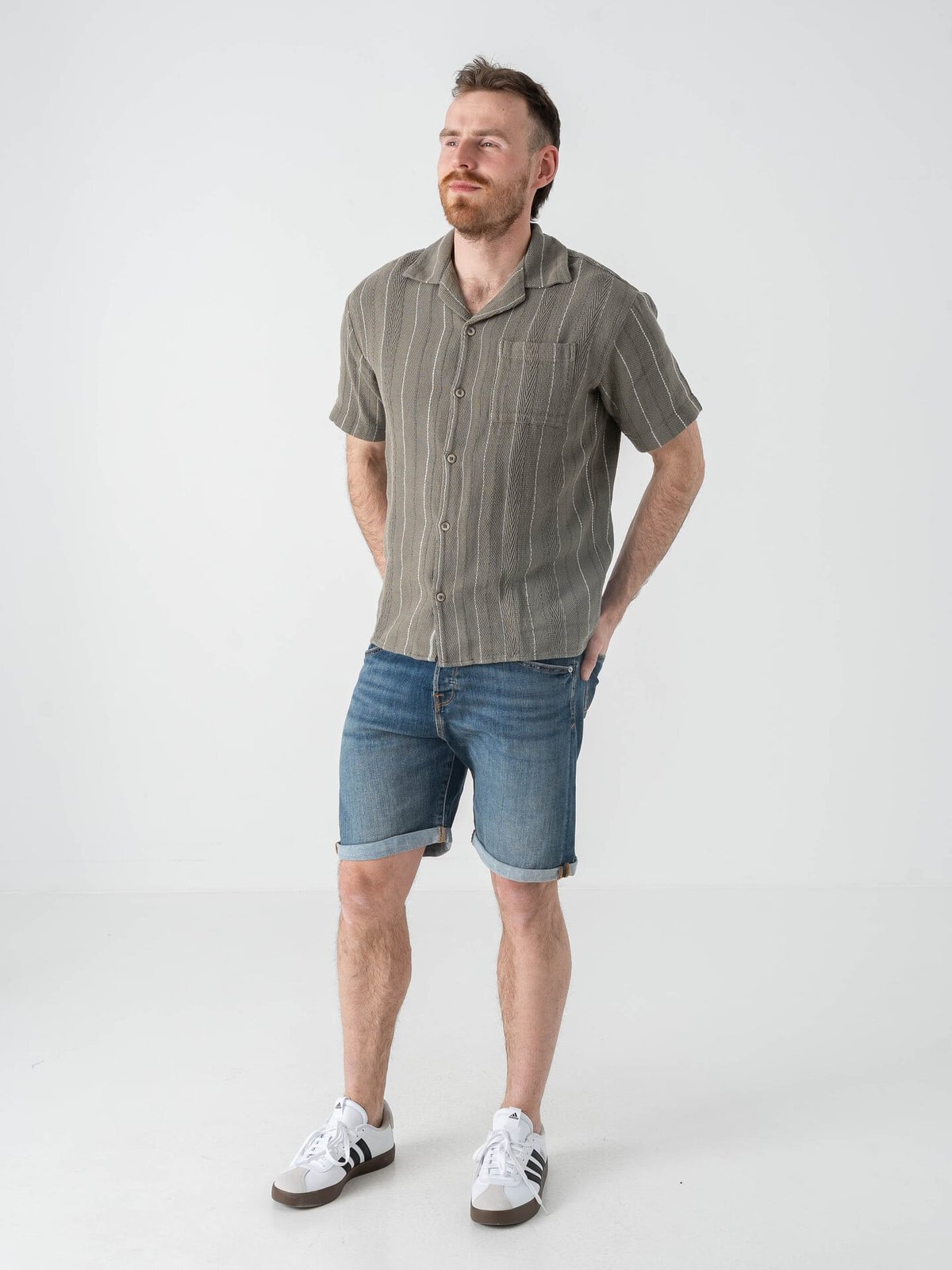 Jack and Jones Bradley Striped Resort Shirt Short Sleeve Vetiver