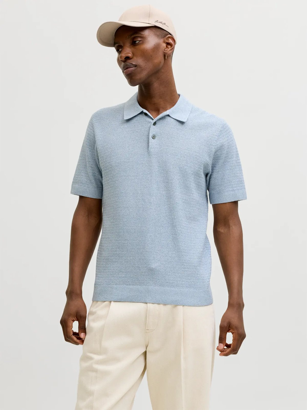 Jack and Jones Riley Knit Polo Short Sleeve Ashley Blue twist