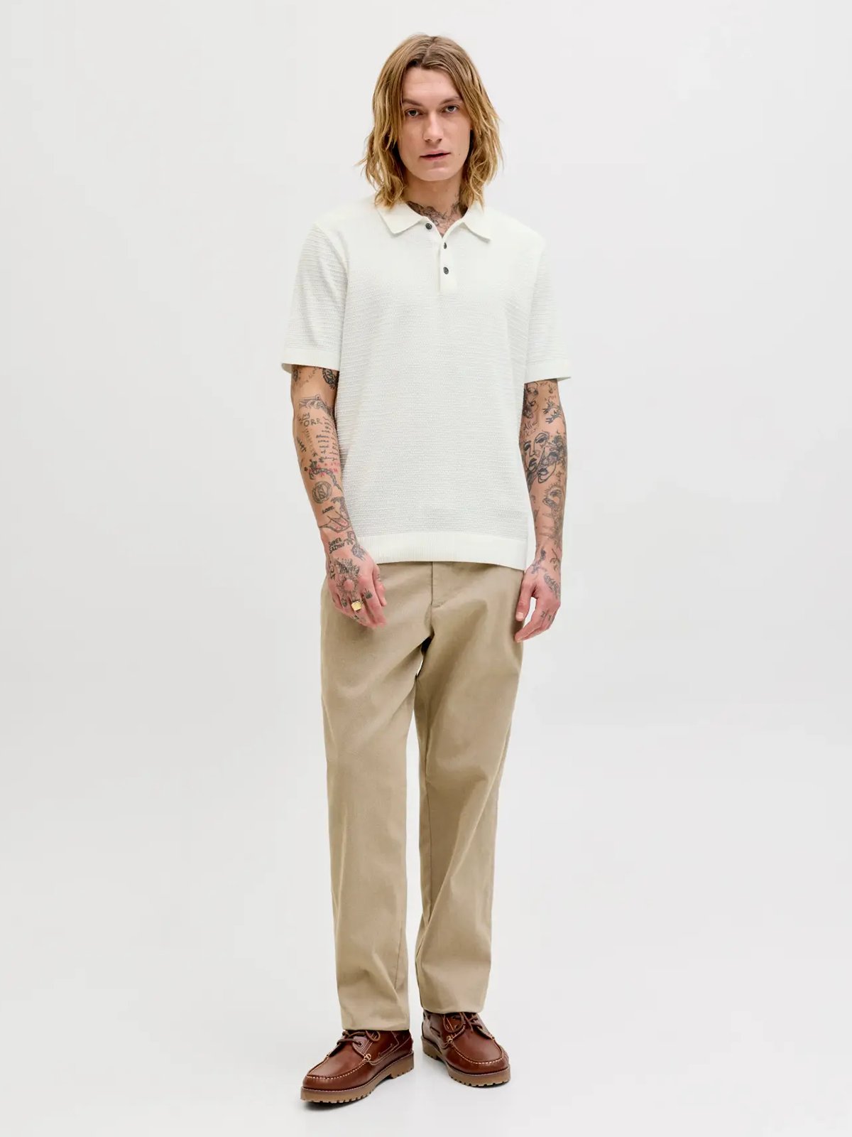 Jack and Jones Riley Knit Polo Short Sleeve Cloud Dancer