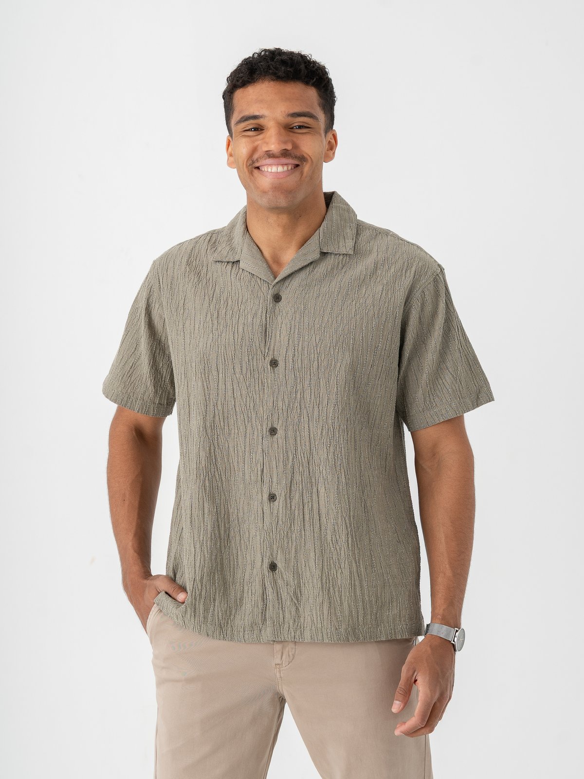 Jack and Jones Jake Jacquard Short Sleeve Shirt Smokey Olive