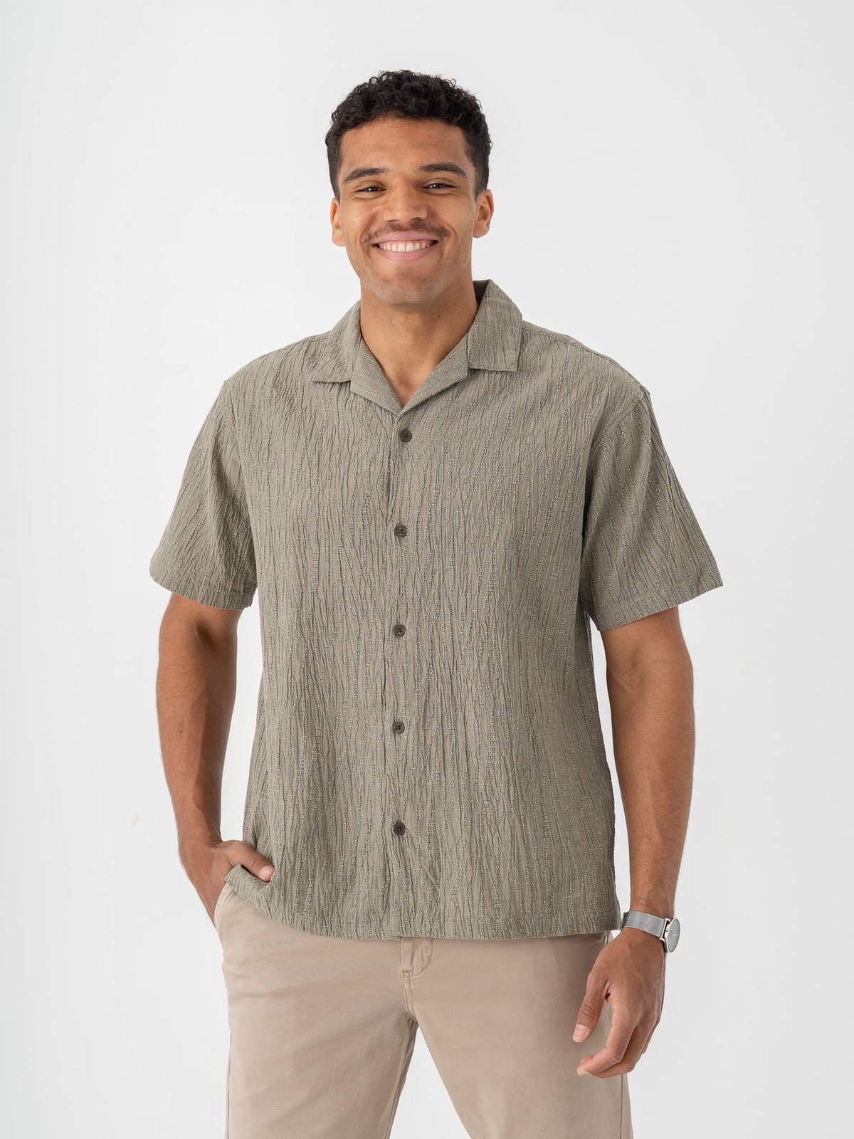 Jack and Jones Jake Jacquard Short Sleeve Shirt Smokey Olive