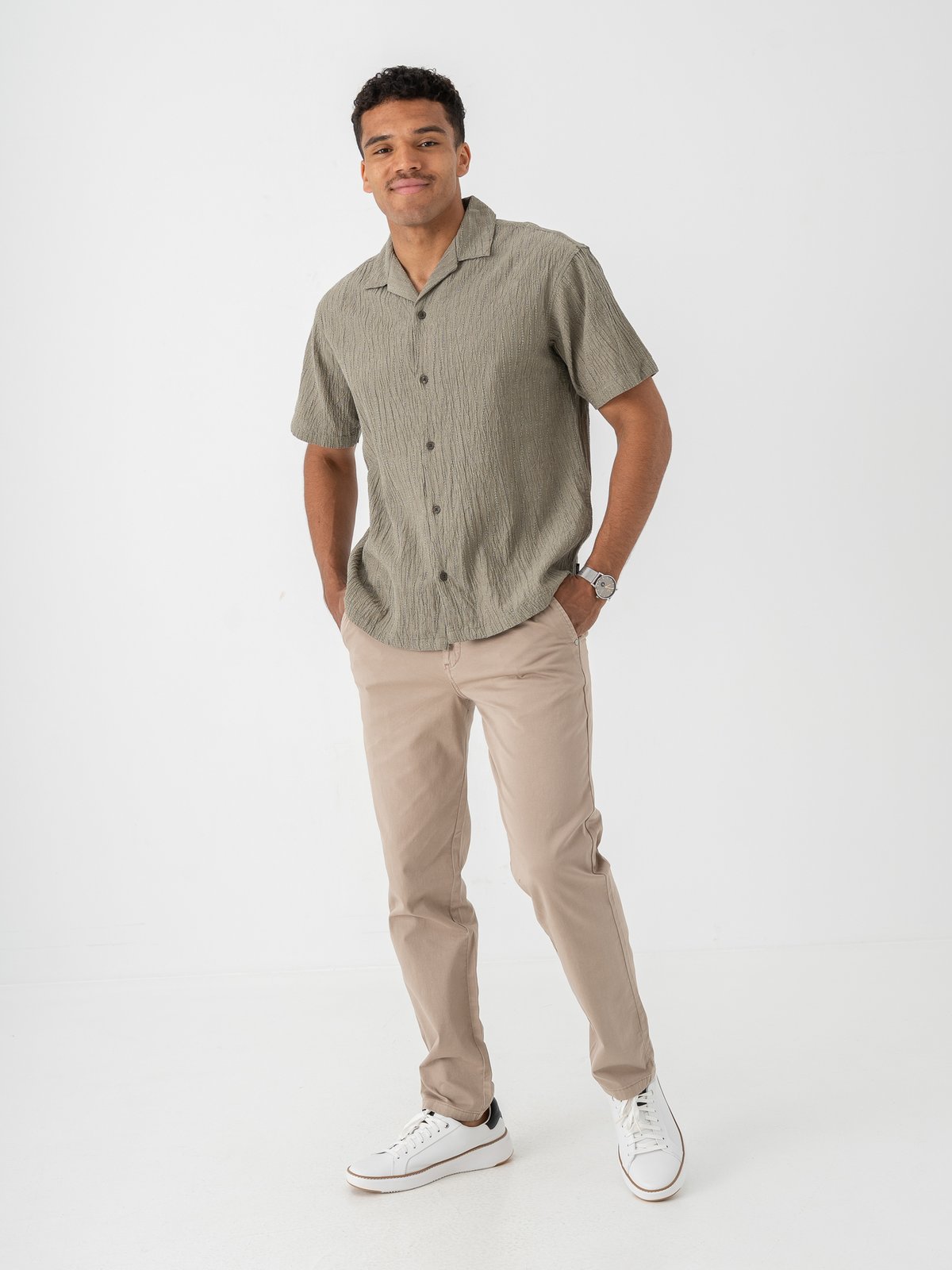 Jack and Jones Jake Jacquard Short Sleeve Shirt Smokey Olive