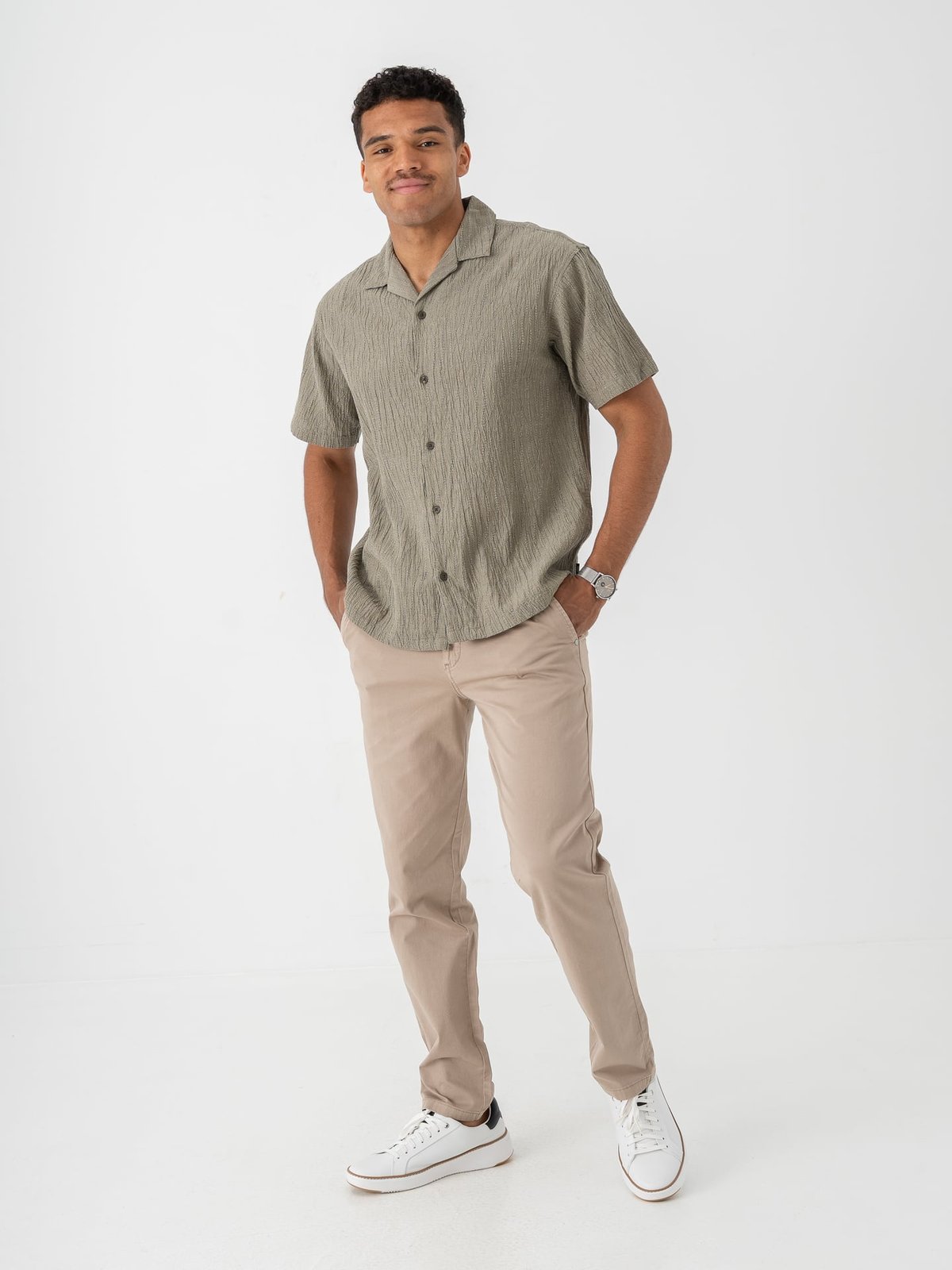 Jack and Jones Jake Jacquard Short Sleeve Shirt Smokey Olive