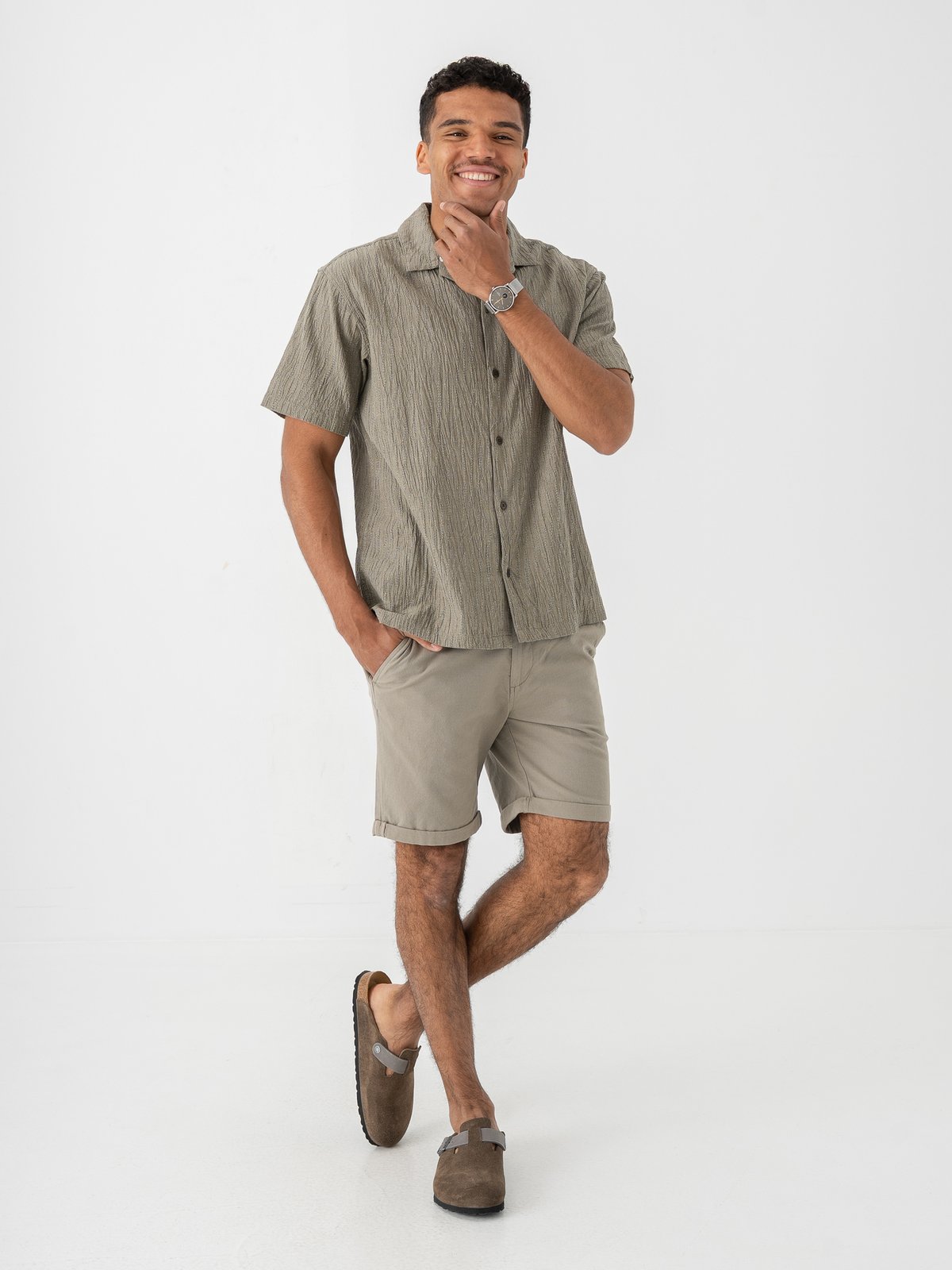 Jack and Jones Jake Jacquard Short Sleeve Shirt Smokey Olive