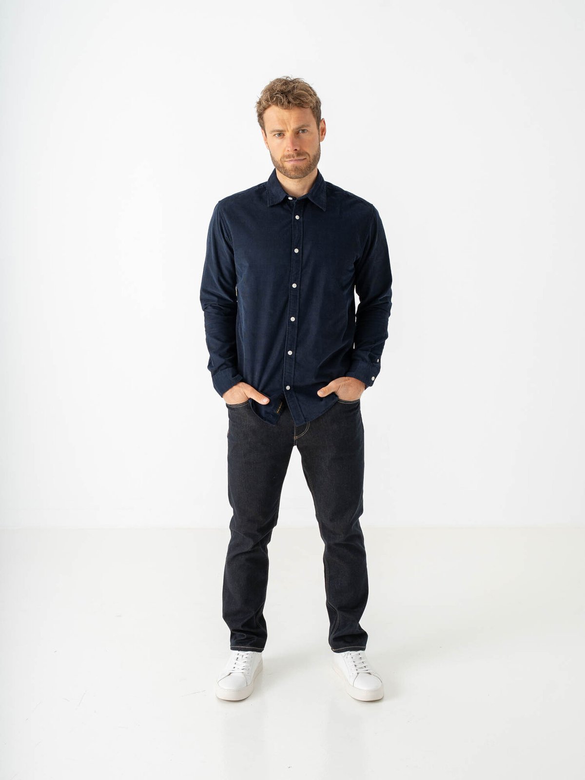 Jack and Jones Field Cord Shirt Long Sleeve Navy Blazer