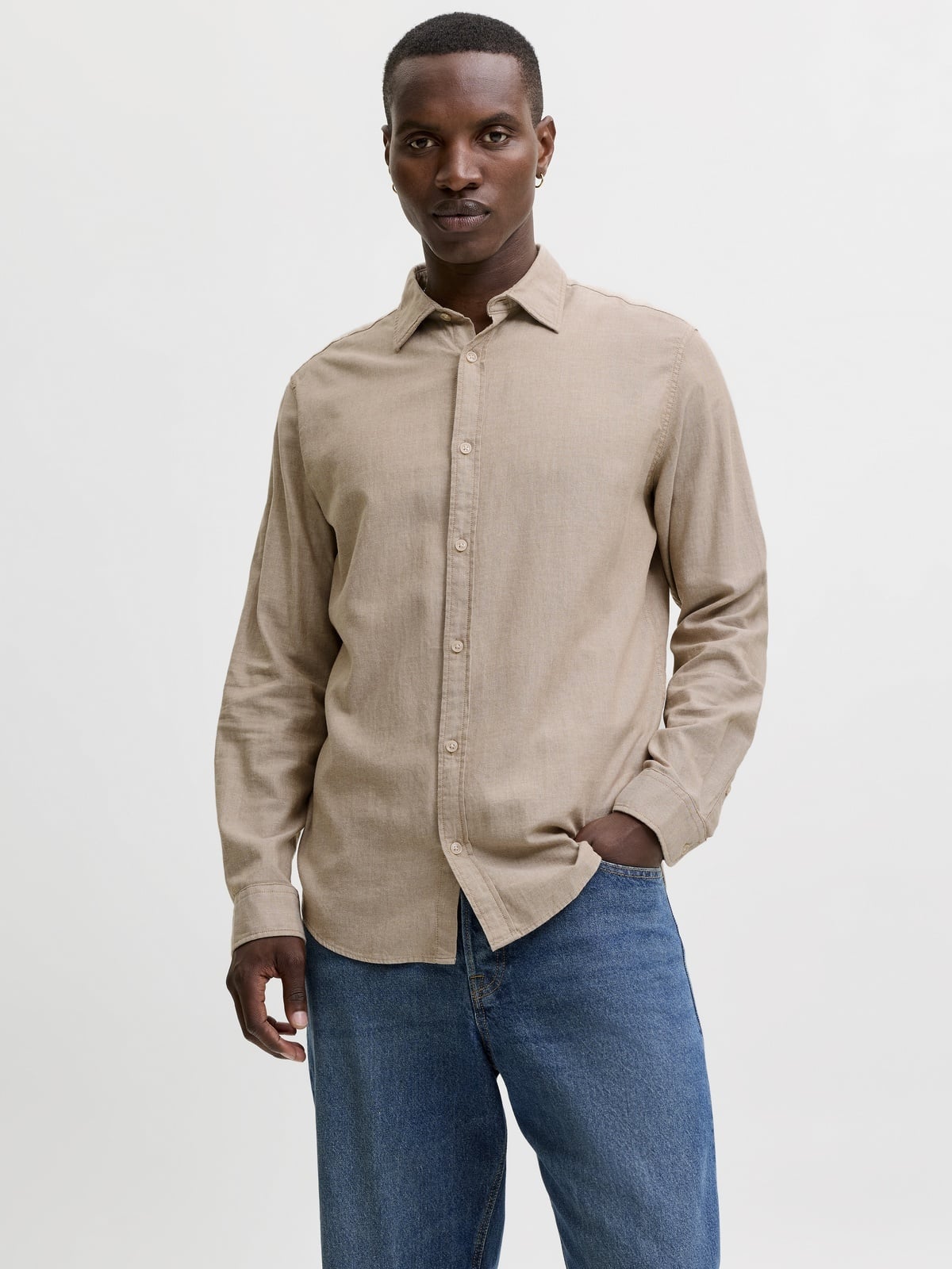 Jack and Jones Field Melange Shirt Long Sleeve Oatmeal
