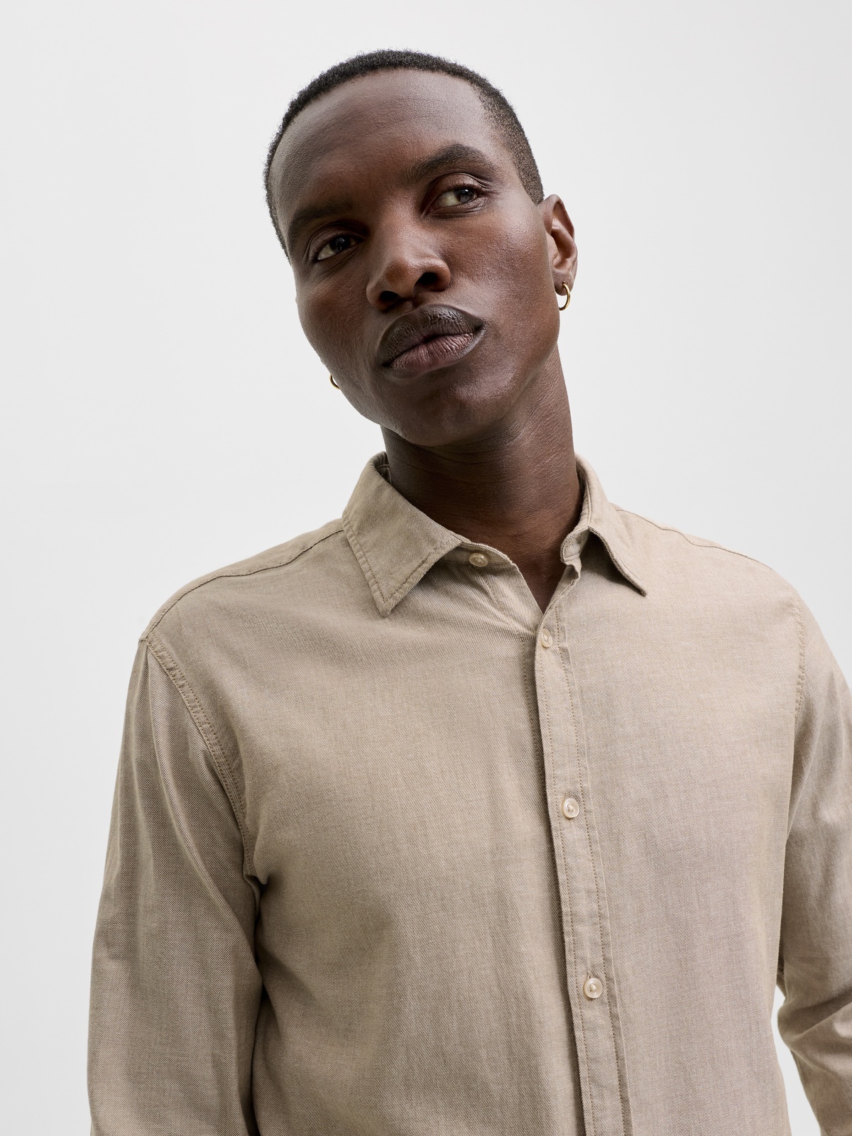 Jack and Jones Field Melange Shirt Long Sleeve Oatmeal