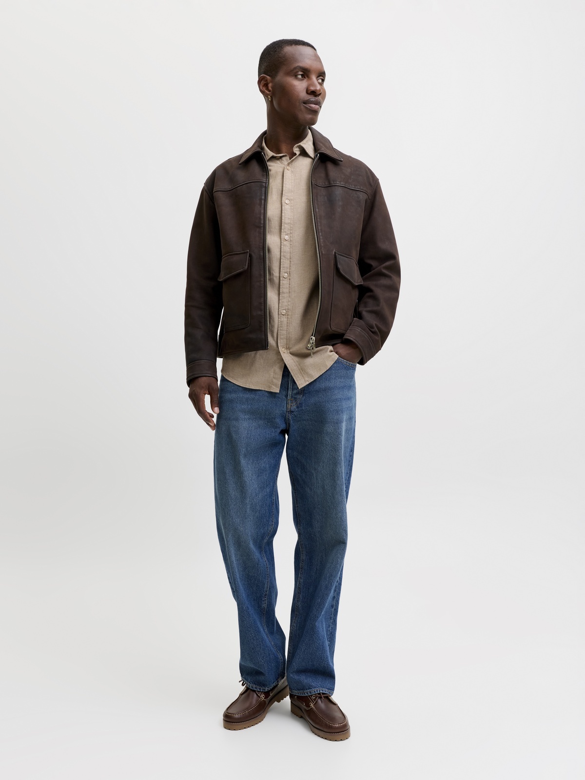 Jack and Jones Field Melange Shirt Long Sleeve Oatmeal