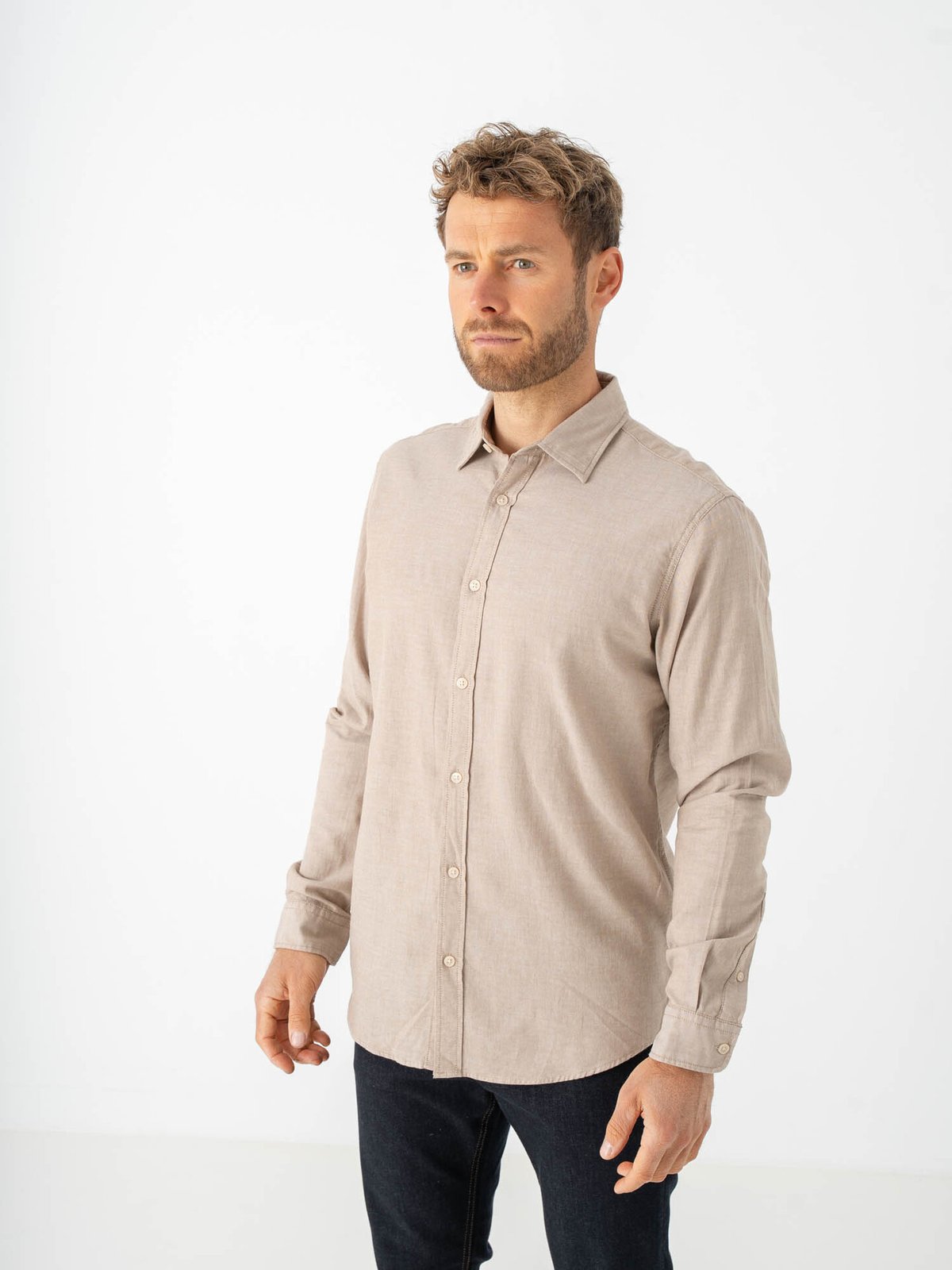 Jack and Jones Field Melange Shirt Long Sleeve Oatmeal