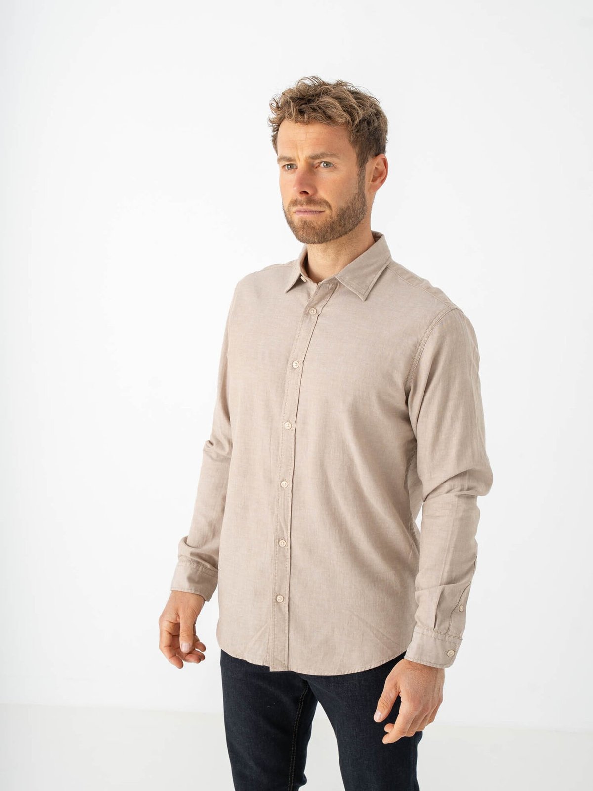 Jack and Jones Field Melange Shirt Long Sleeve Oatmeal