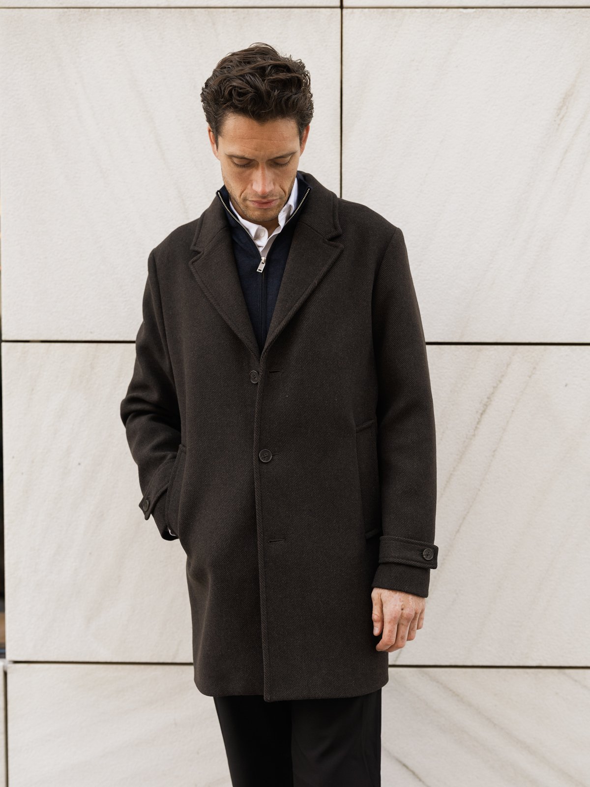 Jack & Jones Walter Wool Blend Coat Chocolate Brown