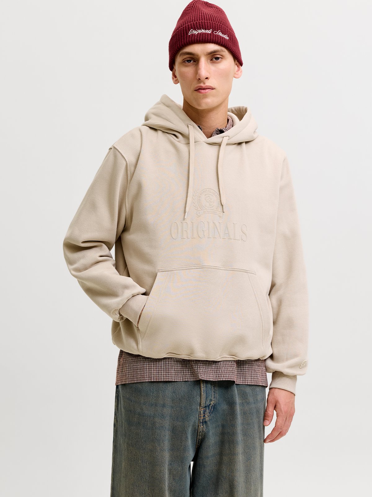 Jack and Jones Frederiksberg Monogram Sweat Hood Feather Gray