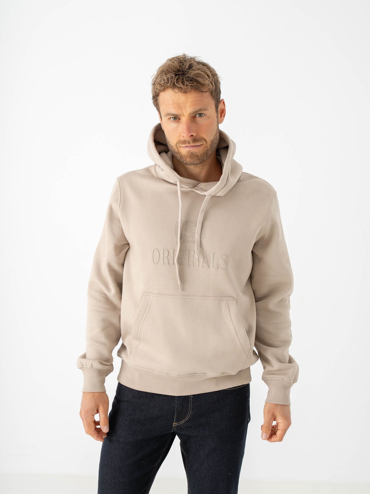 Jack and Jones Frederiksberg Monogram Sweat Hood Feather Gray