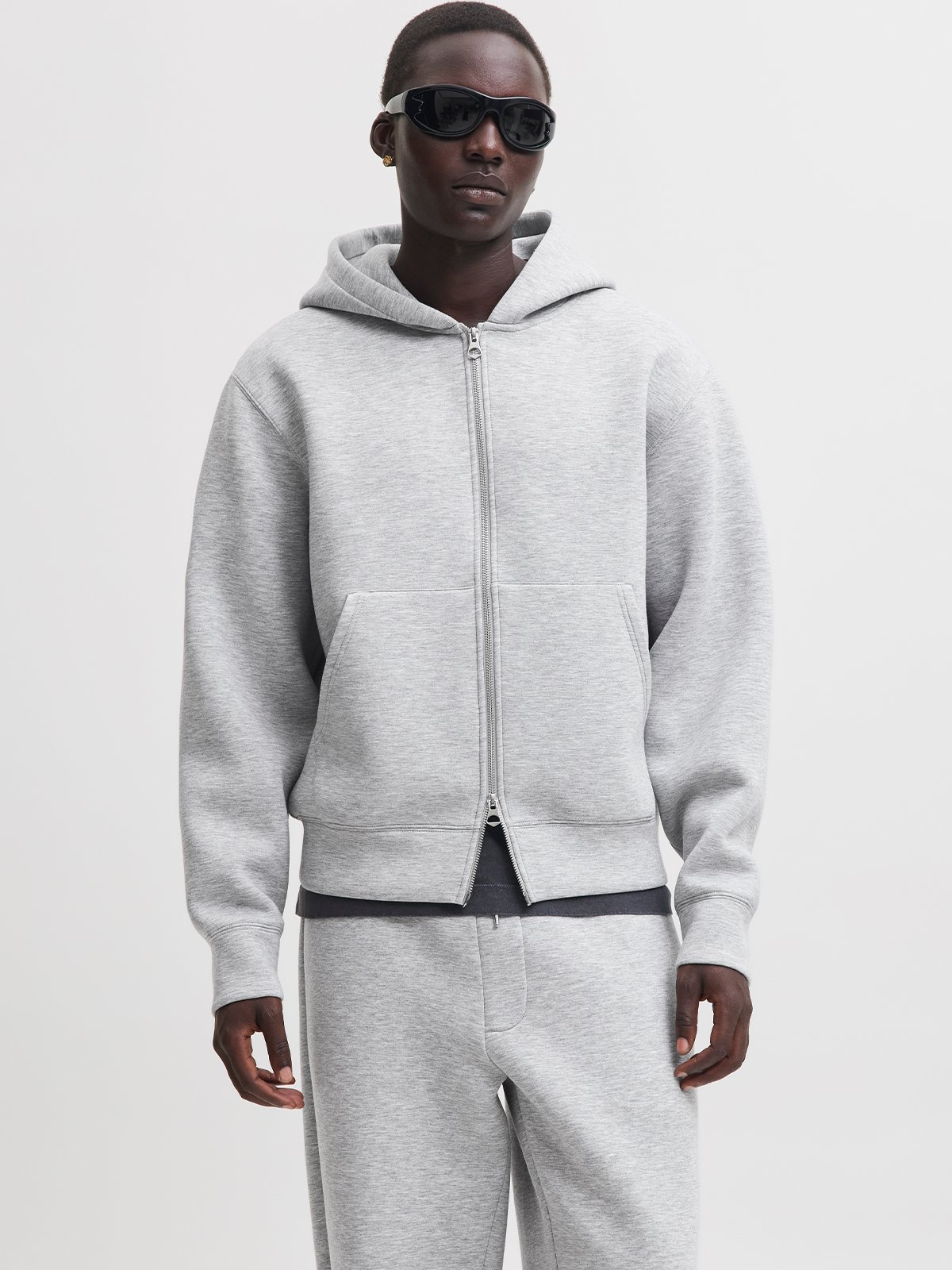 Jack and Jones Legacy Sweat Scuba Zip Hood Light Grey Melange