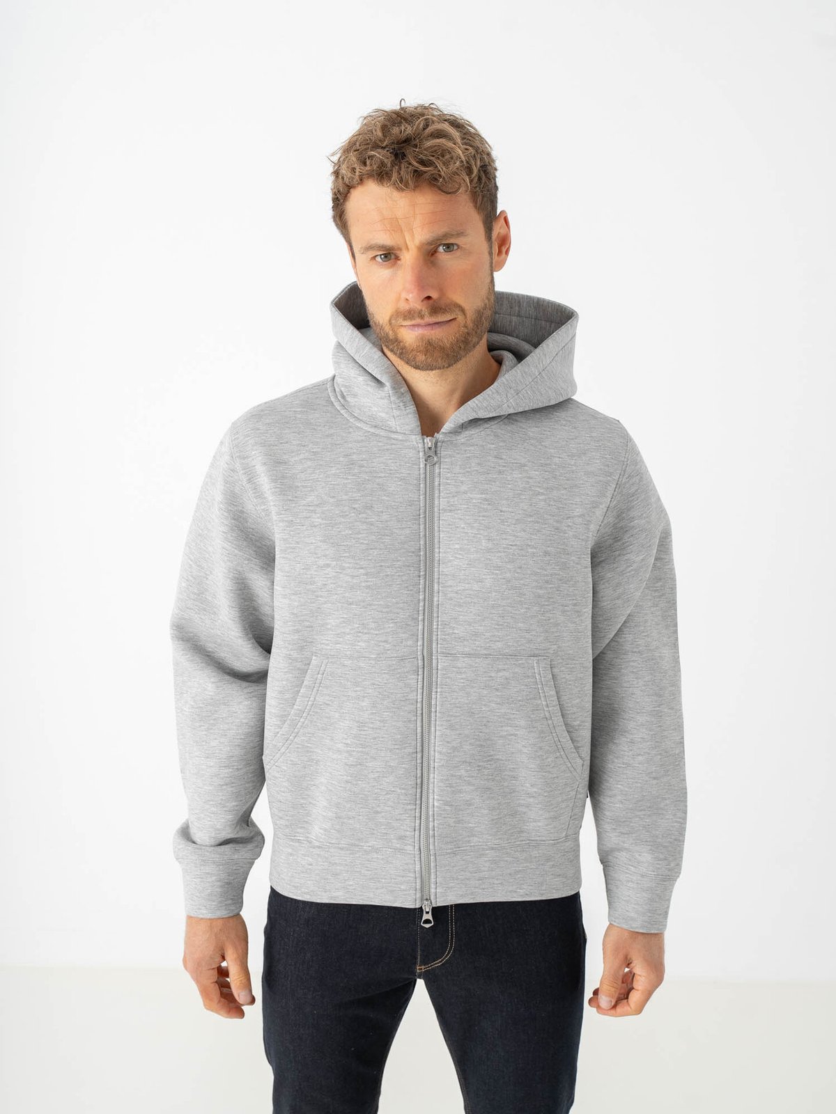 Jack and Jones Legacy Sweat Scuba Zip Hood Light Grey Melange