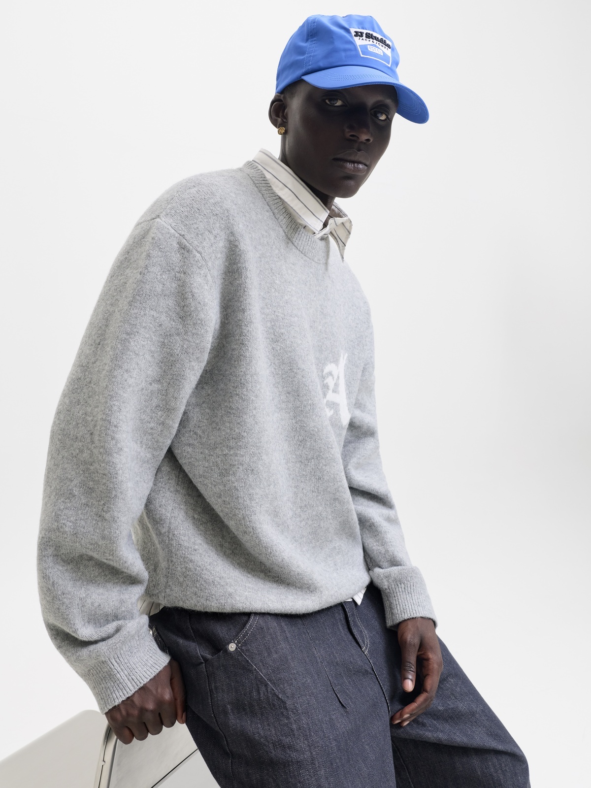 Jack & Jones Legacy Knit Jacquard Crew Neck Light Grey Melange