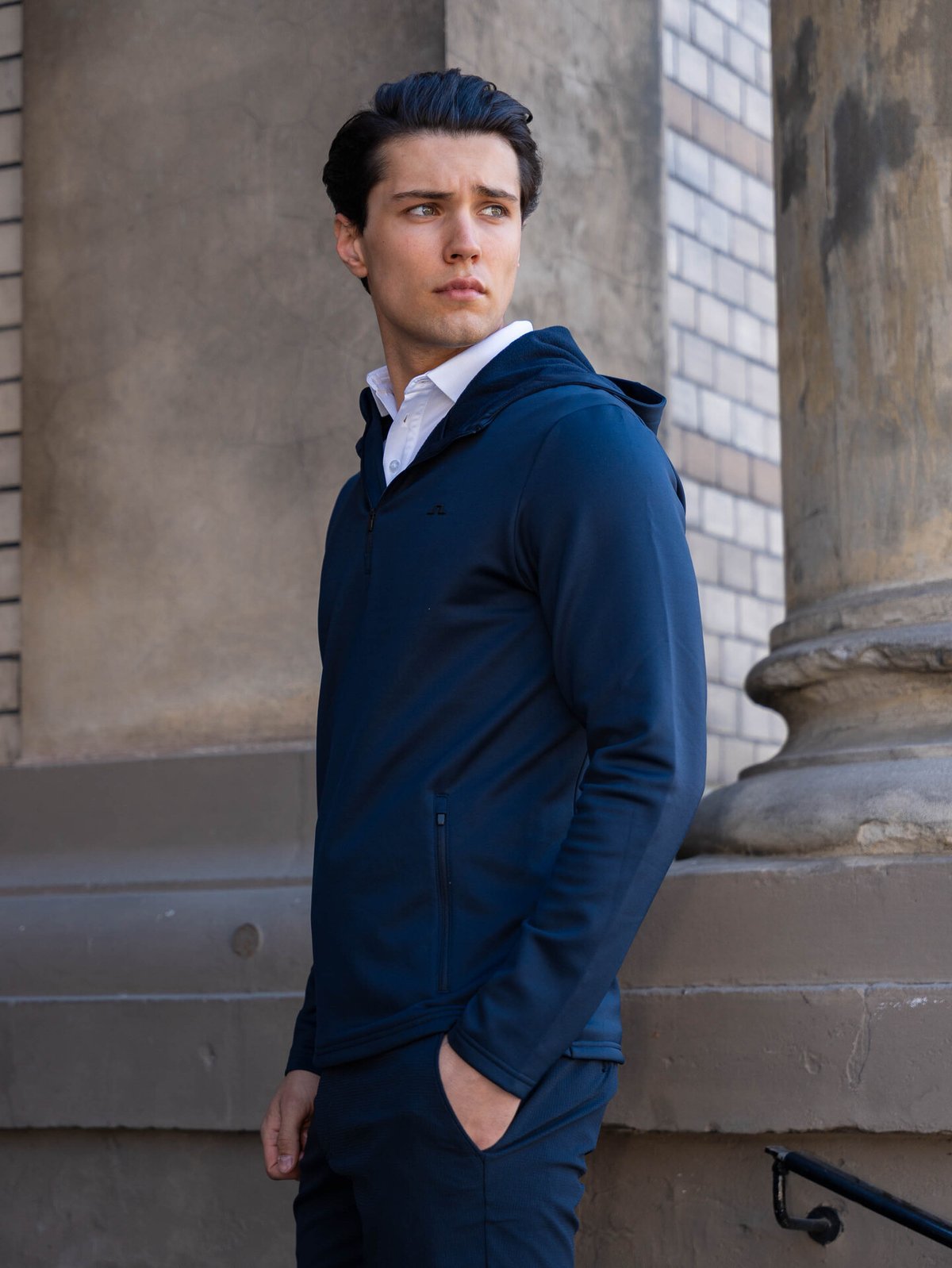 J.LINDEBERG Aerial Quarter Zip Hood JL Navy