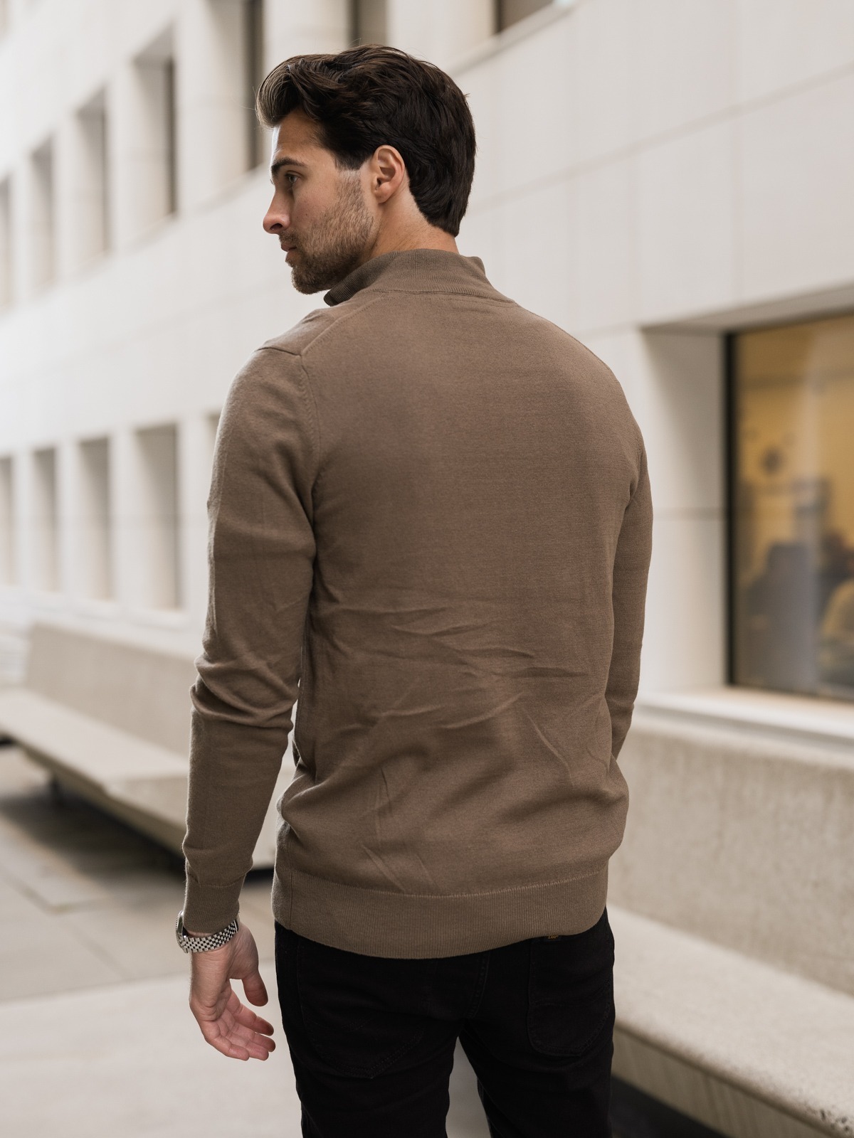Lyle & Scott Cotton Merino Quarter Zip Jumper Khaki Ash