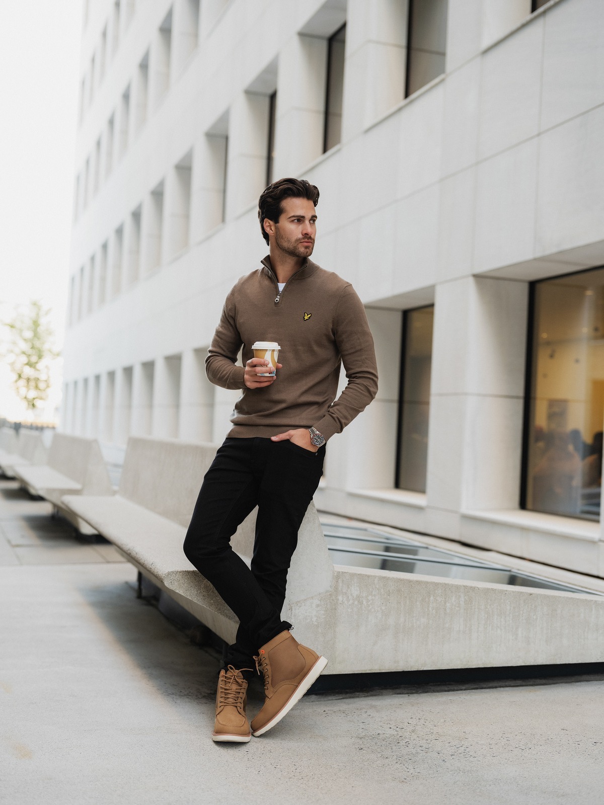 Lyle & Scott Cotton Merino Quarter Zip Jumper Khaki Ash