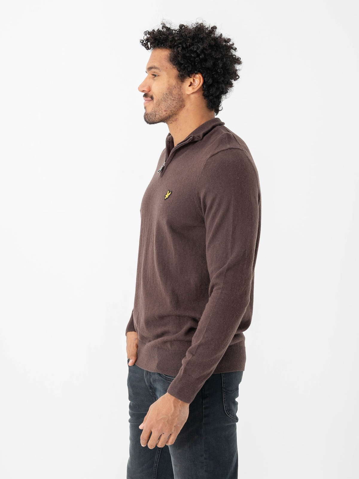 Lyle & Scott Cotton Merino Quarter Zip Jumper Espresso
