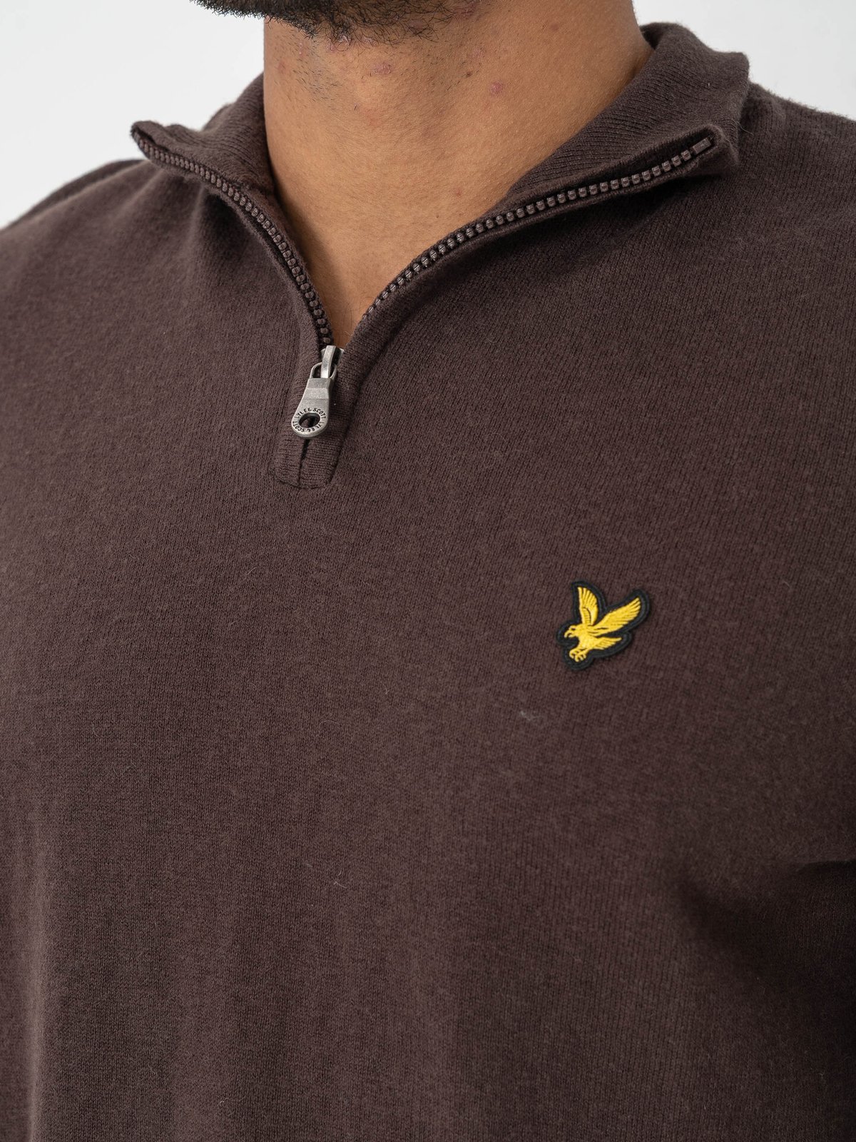 Lyle & Scott Cotton Merino Quarter Zip Jumper Espresso