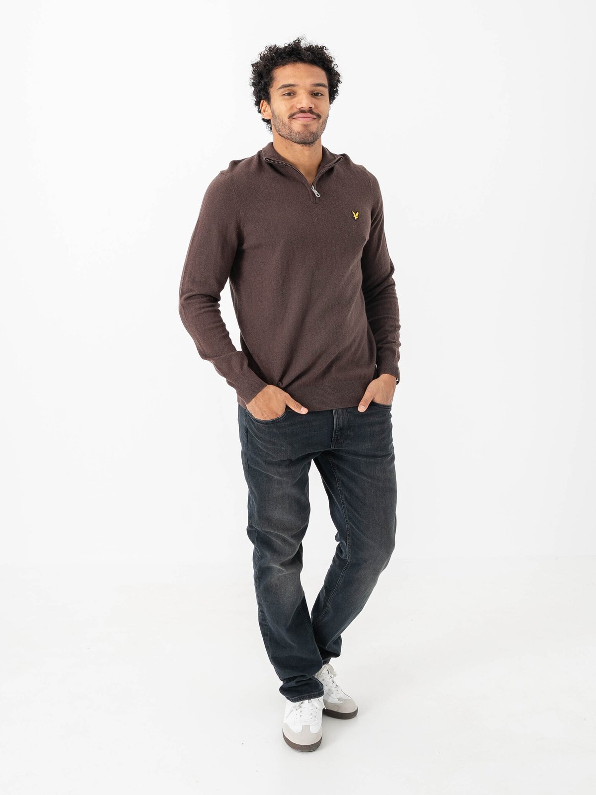 Lyle & Scott Cotton Merino Quarter Zip Jumper Espresso